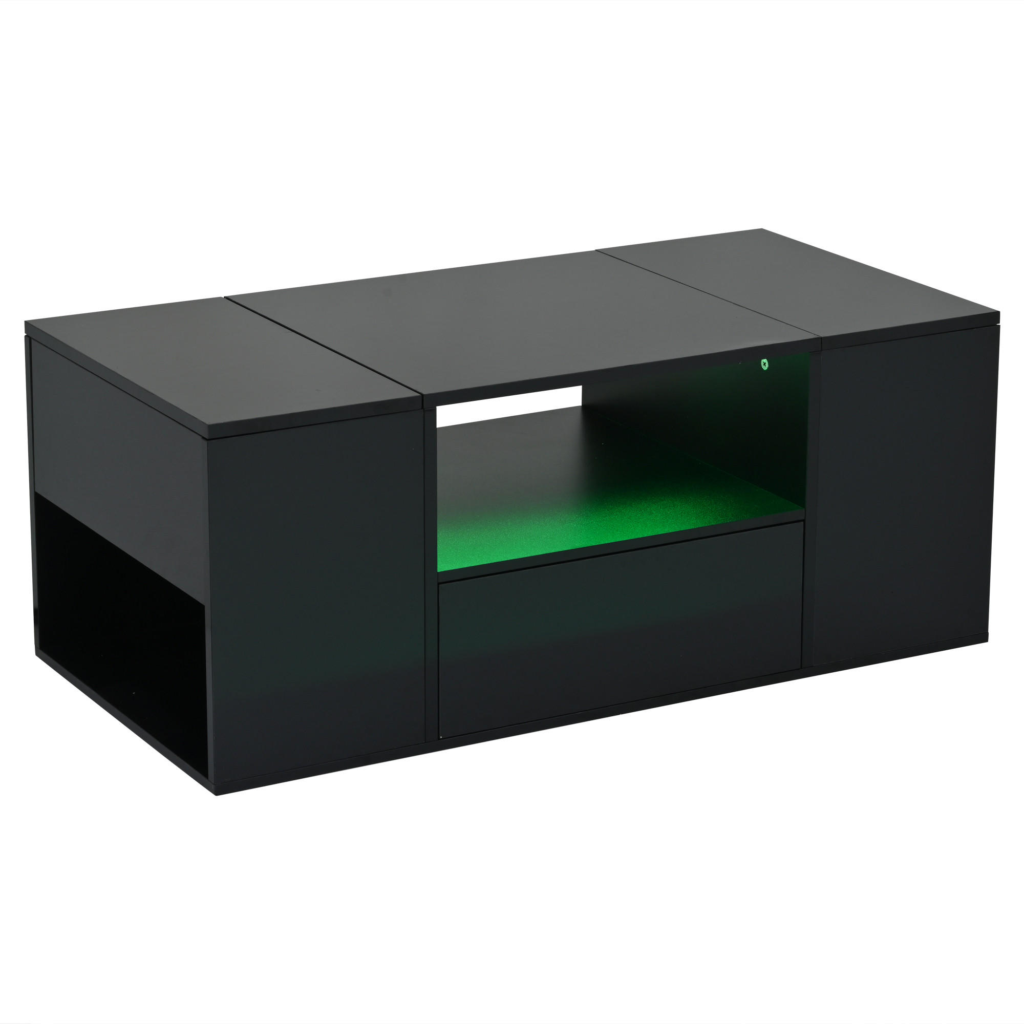 COUCHTISCH schwarz aus Spanplatte mit Hochglanzoberfläche und App-gesteuerter USB-LED 100 × 50 × 40 cm - Schwarz, Holzwerkstoff (50/100/40cm) - Luhomfu