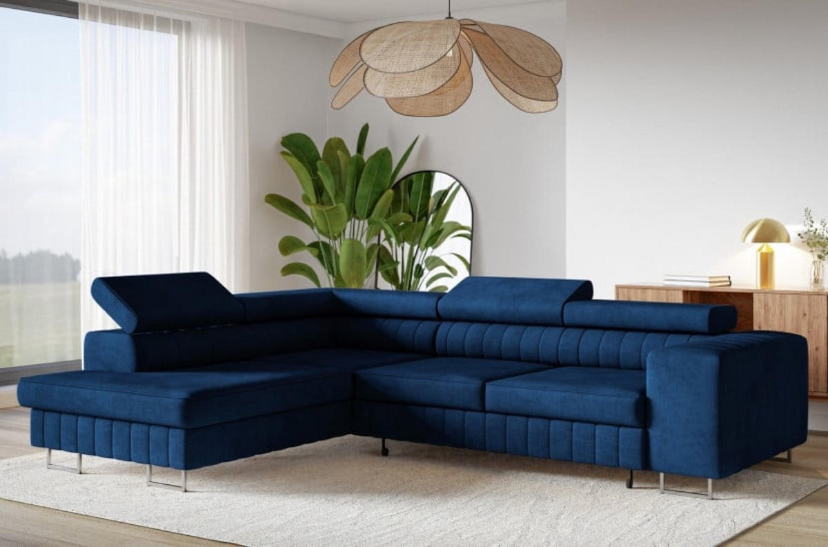 ECKSOFA Kronos Granatblau Silberne Beine Links - Dunkelblau, Textil (274/203cm) - Sepro Meble