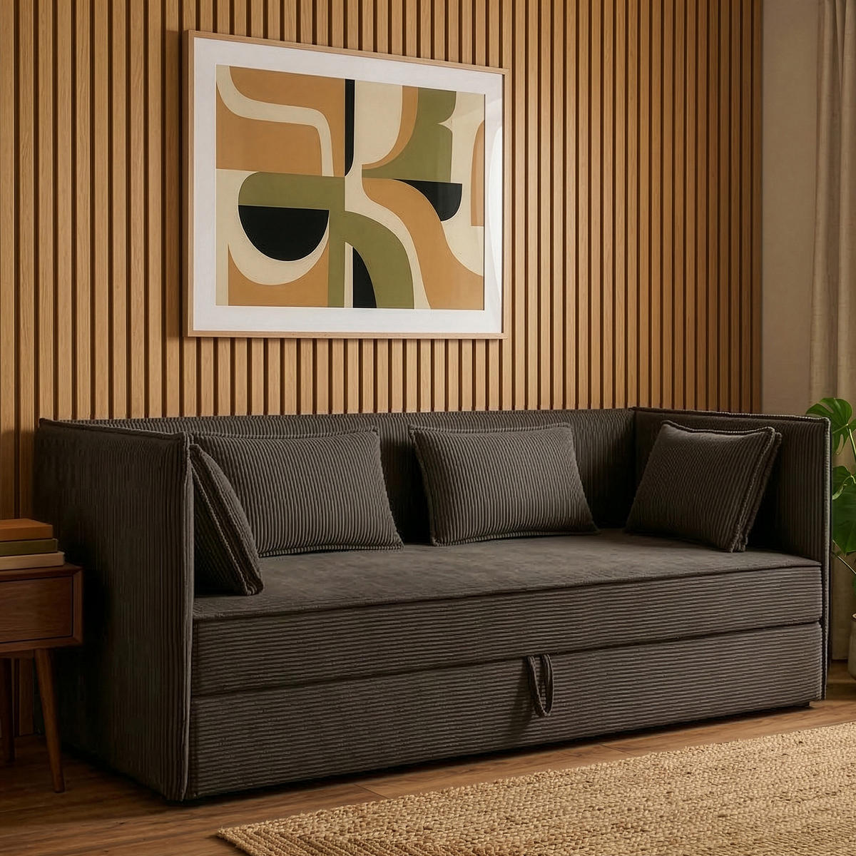 JUGENDBETT ROTI Einzelbett mit Bettkasten, 90x200cm, Bett mit Bonellmatratze, mit Rückenlehne - Schwarz/Braun, Holz/Holzwerkstoff (92/200cm) - KONSIMO®