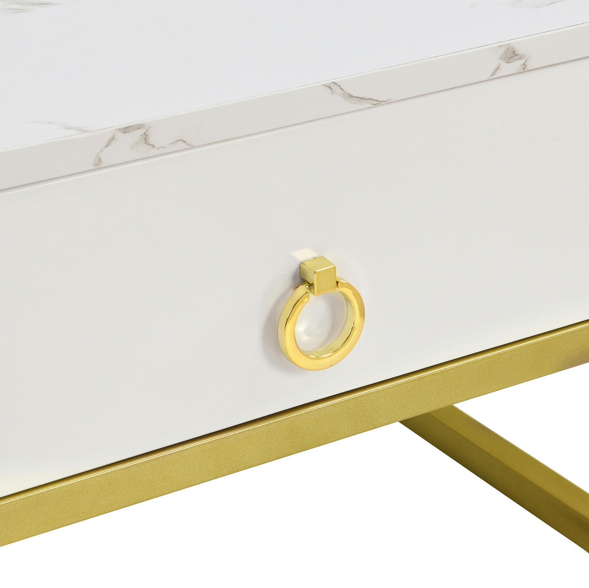 COUCHTISCH 60/60/44.5+50/50/34.5 cm in Weiß/Gold aus MDF mit Schublade - Weiß, Holzwerkstoff (60/60/45cm) - OKMYHOME