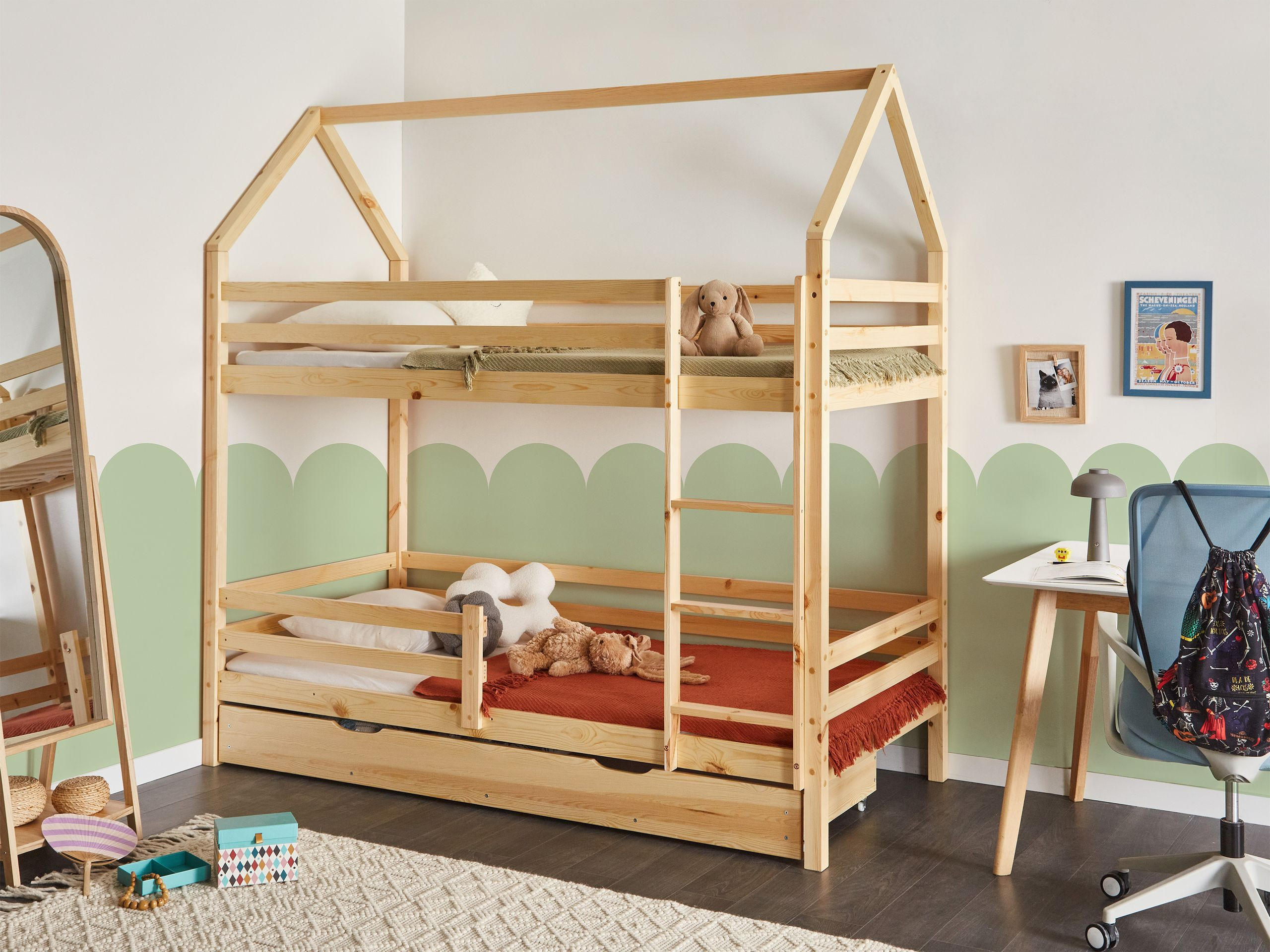 HOCHBETT mit Schaubladen 90x200 cm Braun Girgols - Hellbraun, Holz (90/200cm) - Beliani