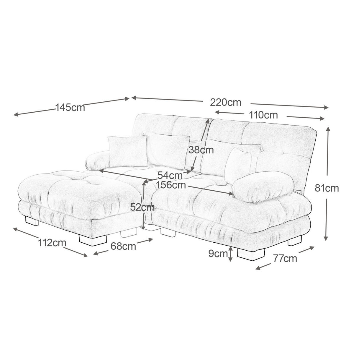 ECKSOFA modular mit beweglichen Ottomane, breiten Polsterarmlehnen und Kissen aus Chenille, Pink - Pink, Textil (220/145cm) - Redom