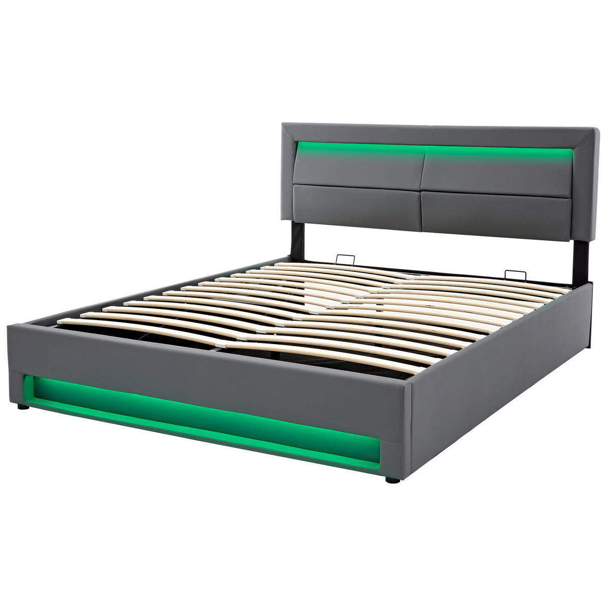 POLSTERBETT 140/190 cm aus PU mit USB-Anschluss, kabellosem Laden, LED-Beleuchtung und Stauraum, Grau - Grau, Leder (140/190cm) - Redom