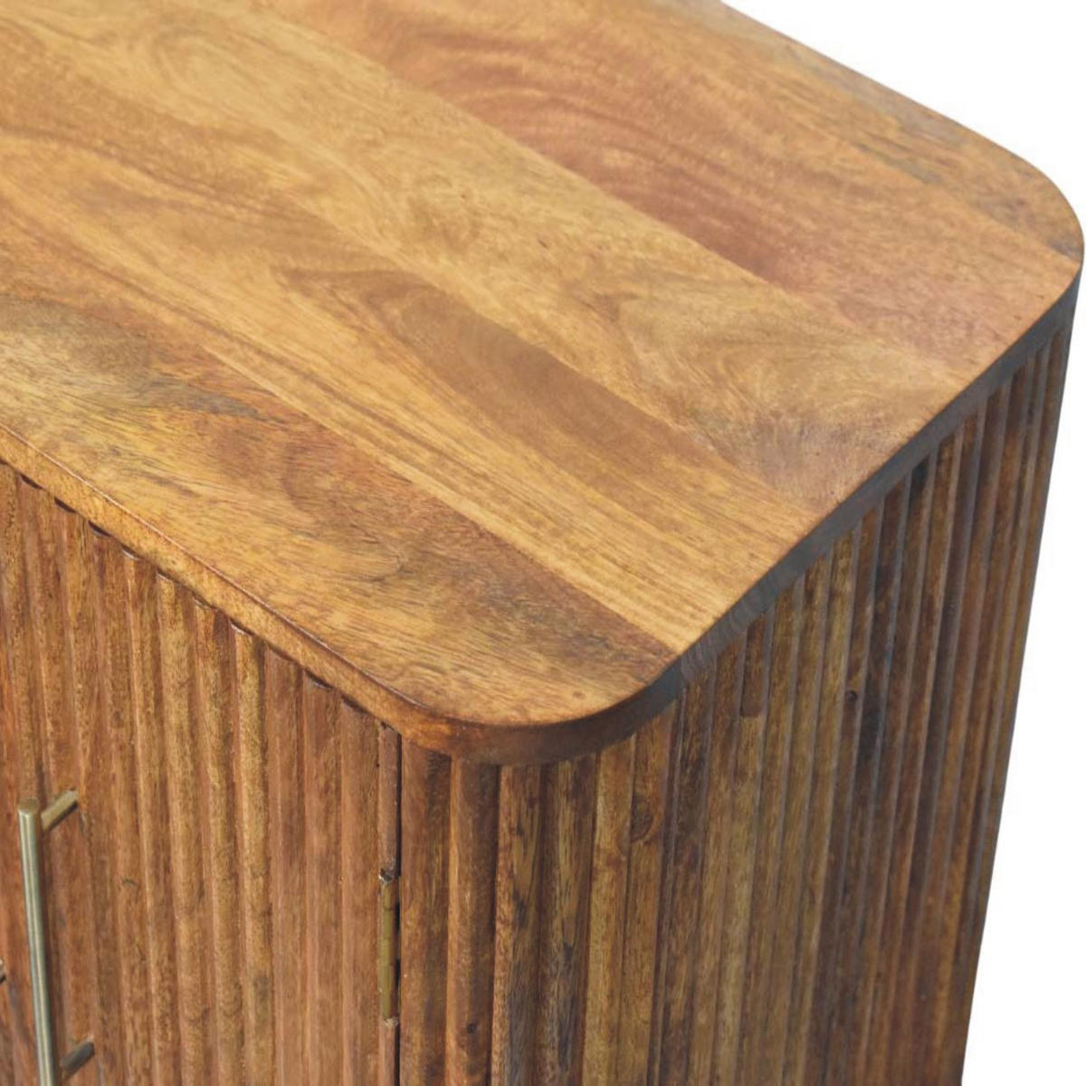 SIDEBOARD Solis Geriffelt Mini, 2 Türen und 2 Regale, Hellbraun - Hellbraun/Messingfarben, Holz/Metall (55/53/40cm) - Artisan Furniture