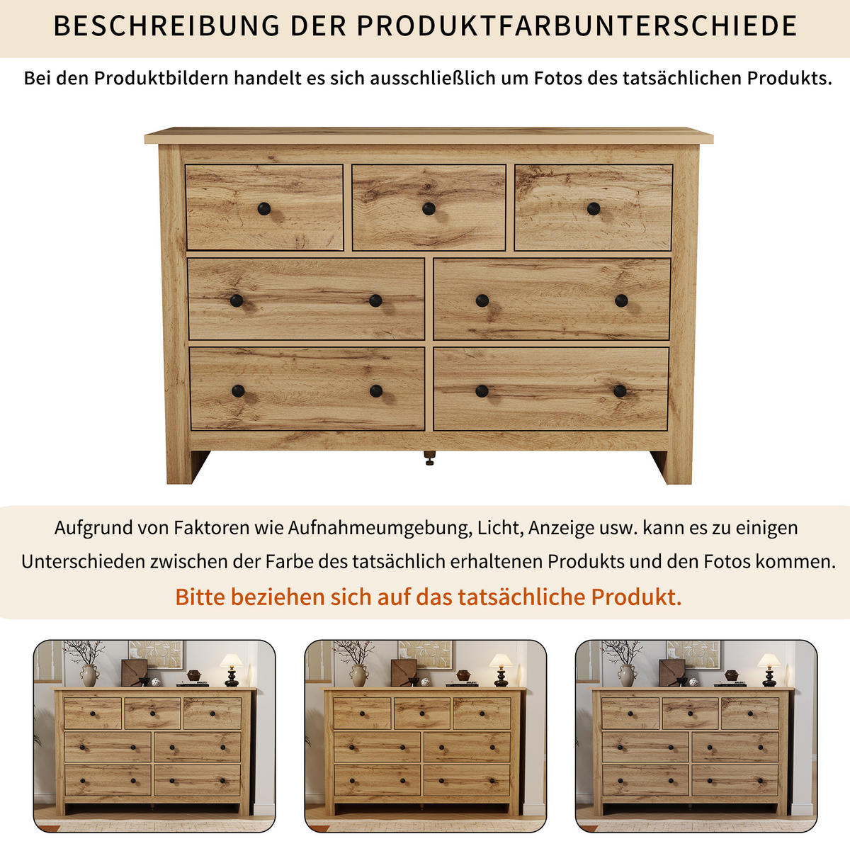 SIDEBOARD aus Spanplatte 152x40x88,5 cm Holzfarben mit 7 Schubladen und Kippsicherung - Naturfarben, Holzwerkstoff (152/89/40cm) - IVMEU