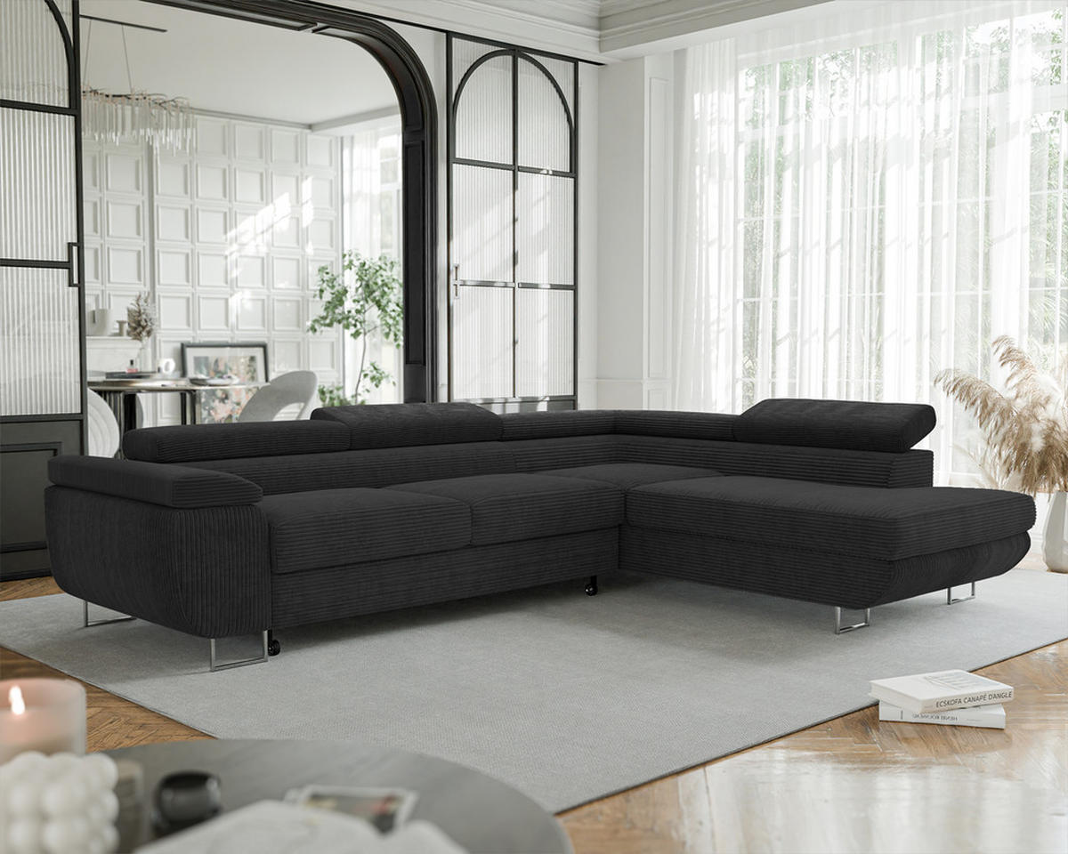 ECKSOFA ANTON mit Schlaffunktion und Bettkasten Anthrazit - Anthrazit, Holzwerkstoff/Kunststoff (274/203cm) - Idohome
