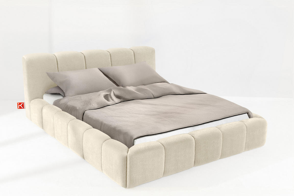 POLSTERBETT OLMIRA - Ecru/Schwarz, Holz/Holzwerkstoff (202/203cm) - KONSIMO®