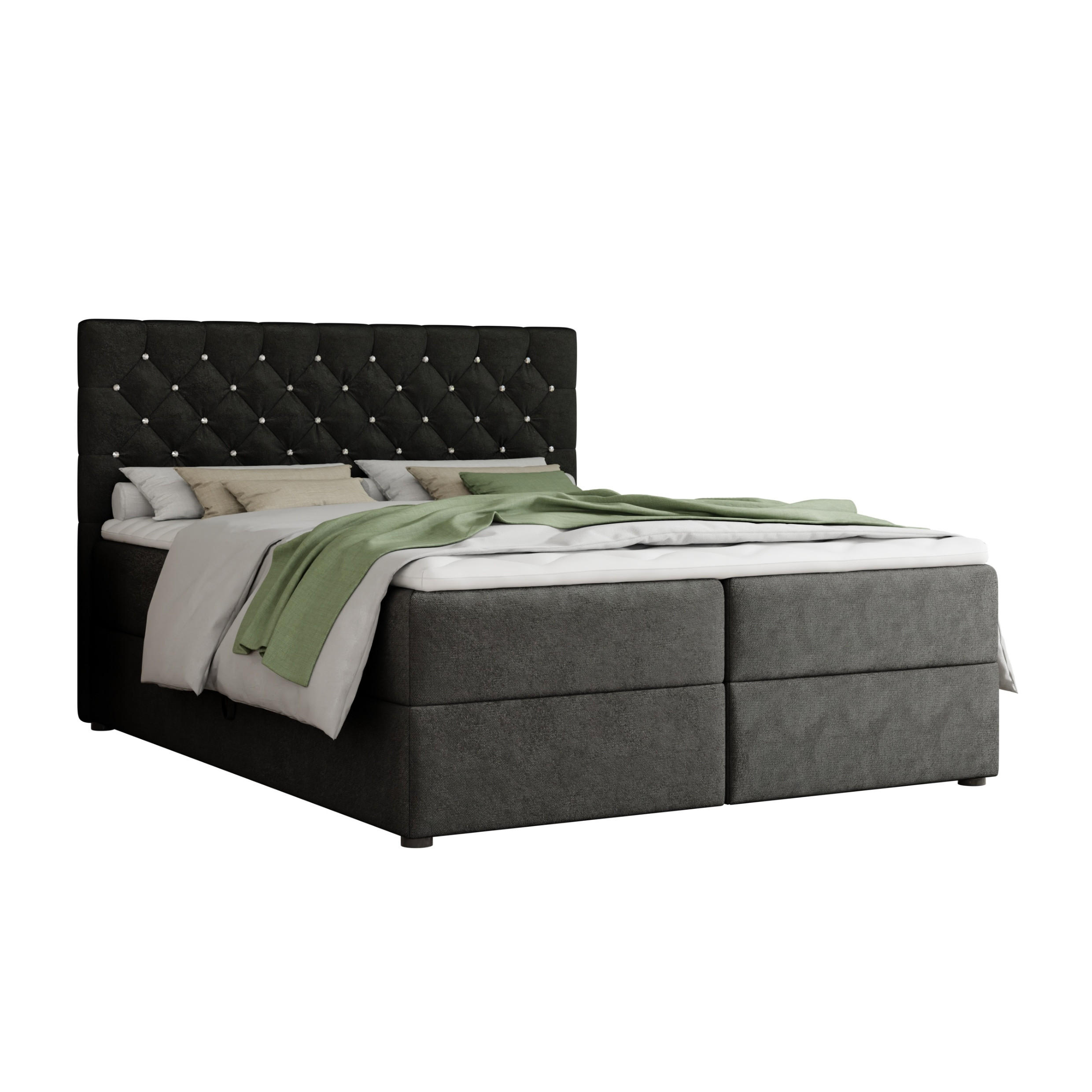 BOXBETT BEST 180/200 Velours Schwarz mit Bonell-Federkernmatratzen H3 - Schwarz, Holz/Holzwerkstoff (180/200cm) - Deine Möbel 24