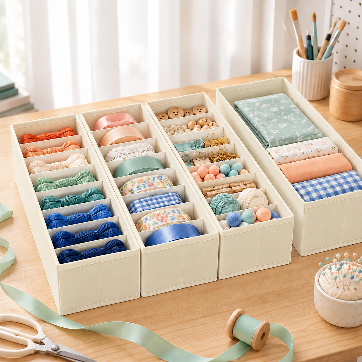 ORGANIZÉR Beige 8dílná-sada - béžová, textil/papír (17/11/40cm) - Relaxdays