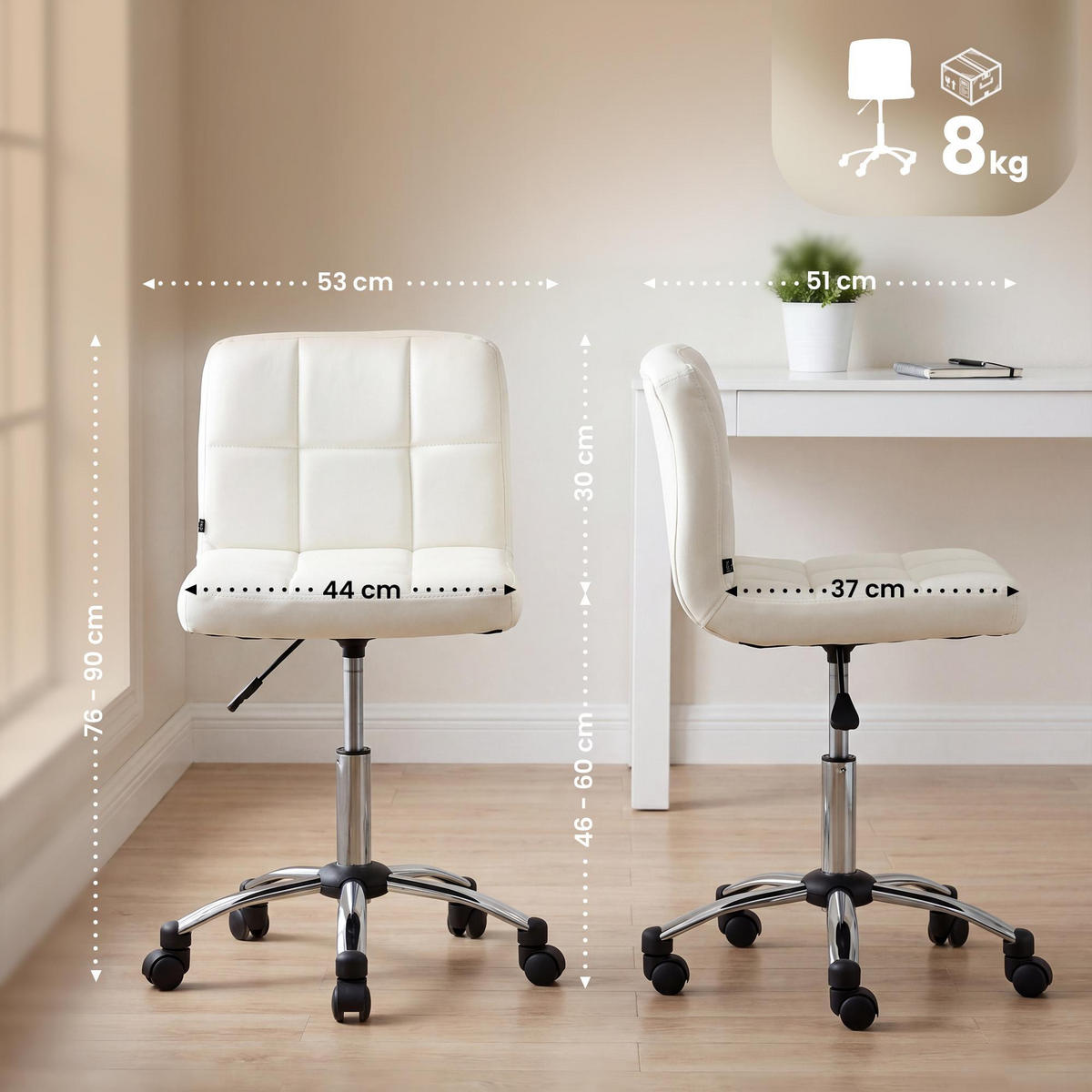 DREHSTUHL Lederlook weiß - Chromfarben/Weiß, Textil/Metall (53/76/51cm) - CLP