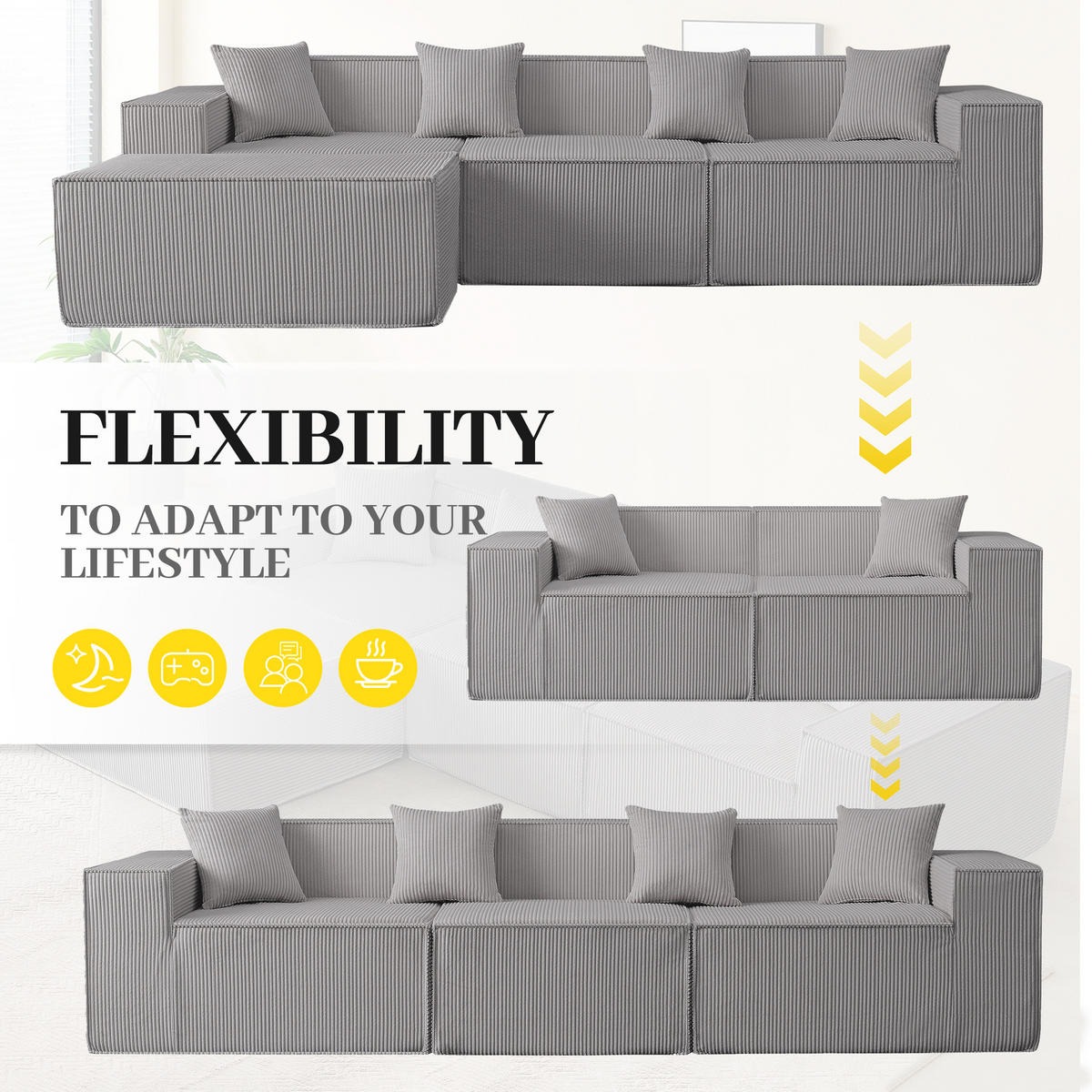 ECKSOFA 277/165.5/65.5 cm Grau mit Fußbank - Grau, Textil (279/165cm) - Oxeza