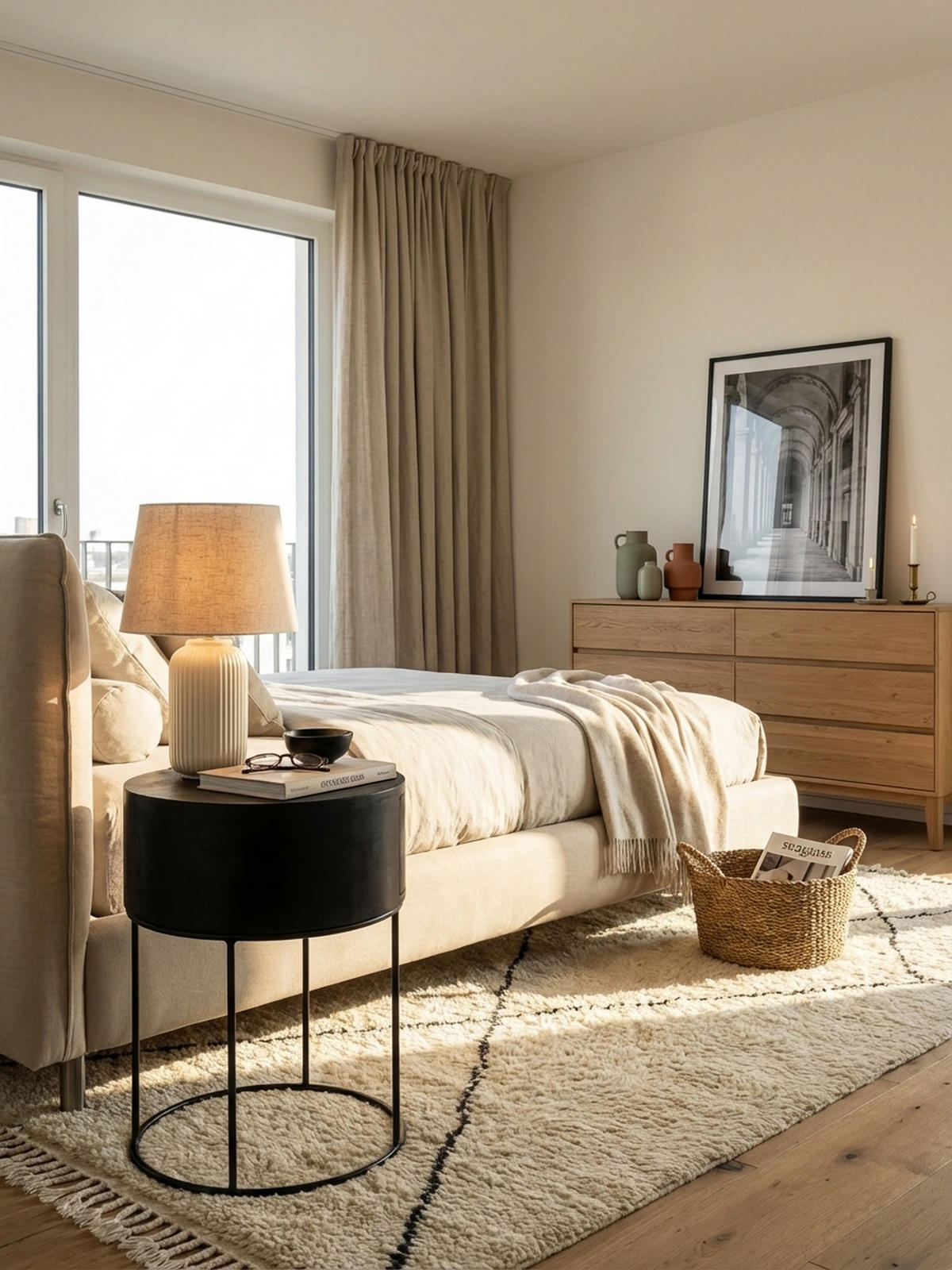 NACHTKONSOLE Massivholz mit Schublade rund Modern Schwarz - Schwarz, Holz/Metall (40/60/40cm) - KADIMA DESIGN