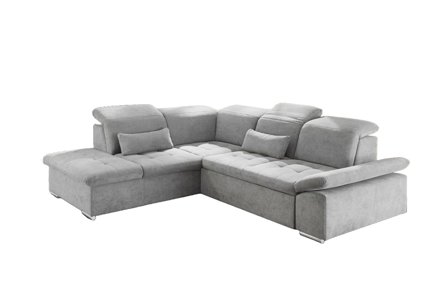 ECKSOFA mit Schlaffunktion mit Bettkasten und verstellbaren Kopf- und Rückenlehnen - Chromfarben/Silberfarben, Textil (276/240cm) - ed exciting design