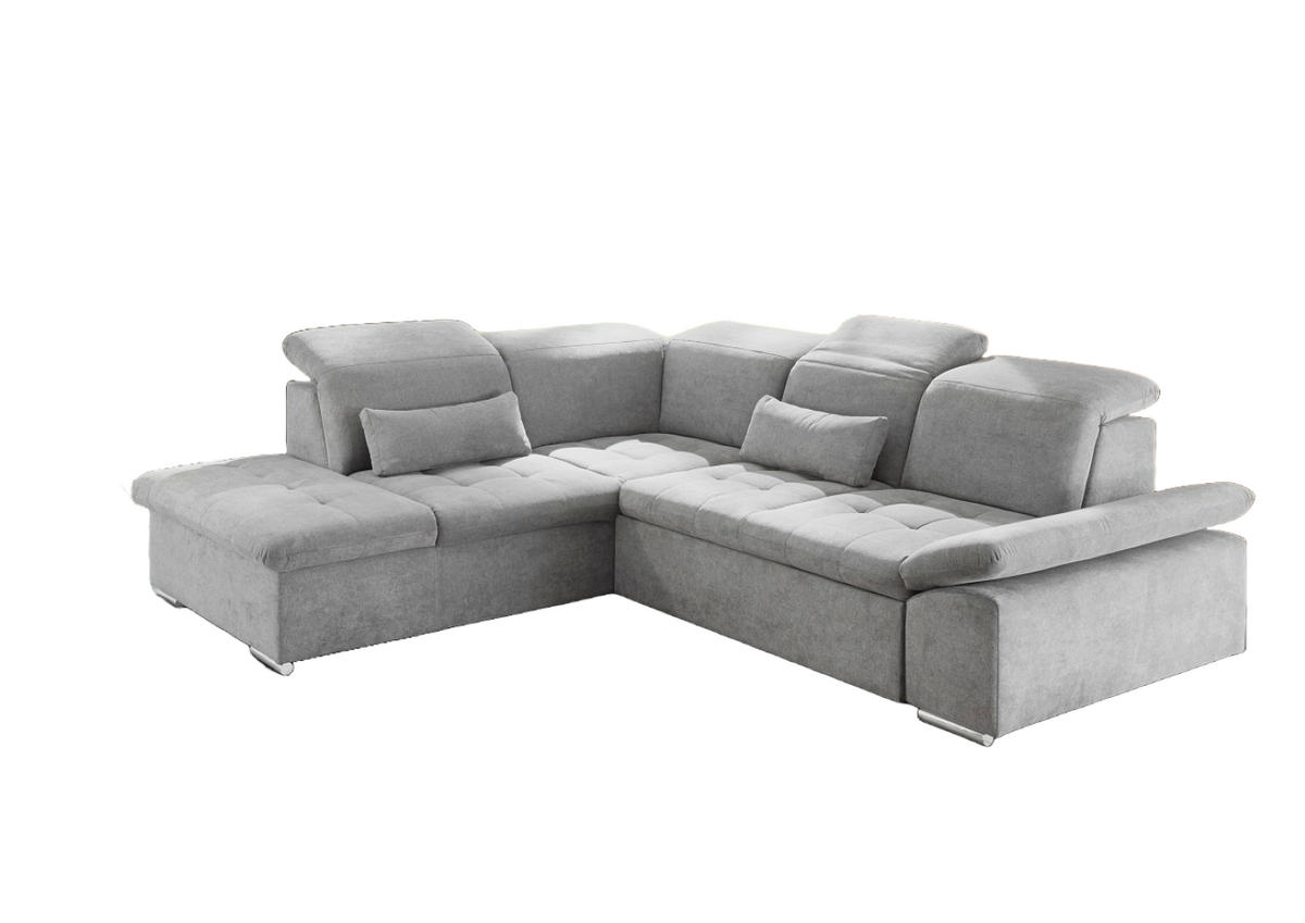 ECKSOFA mit Schlaffunktion mit Bettkasten und verstellbaren Kopf- und Rückenlehnen - Chromfarben/Silberfarben, Textil (276/240cm) - ed exciting design
