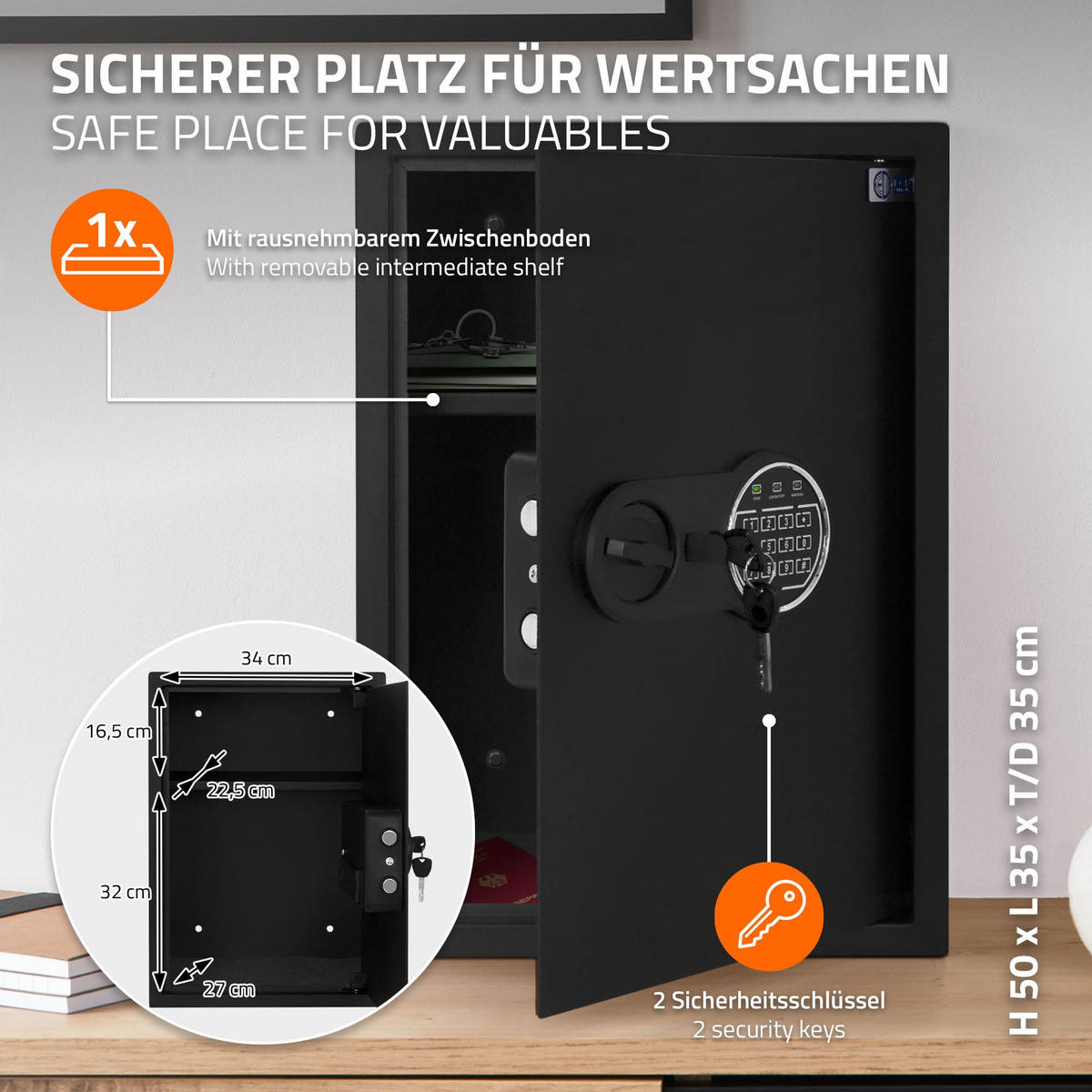 TRESOR 43L - Schwarz, Metall (31/50/35cm) - ECD-Germany