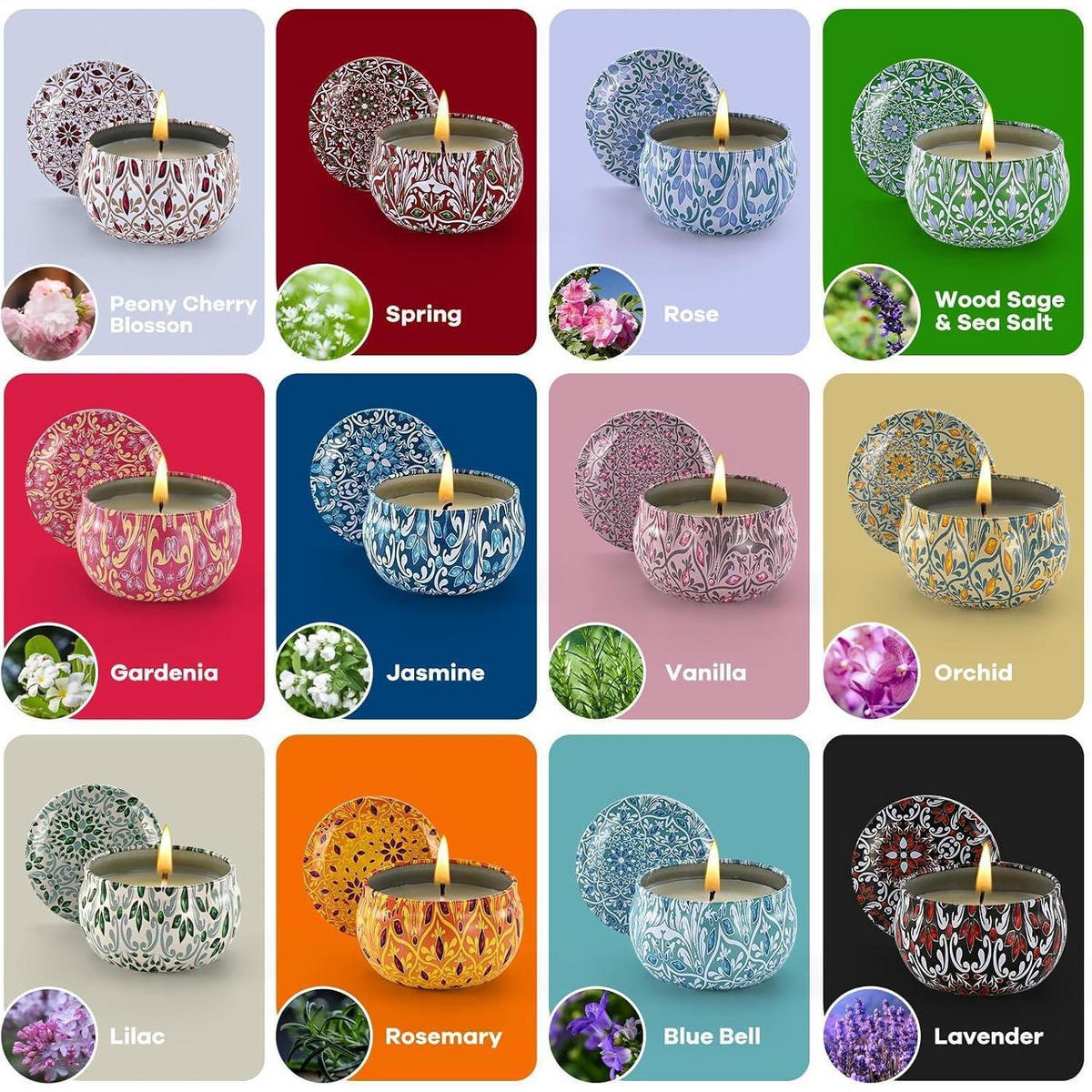 DUFTKERZEN Set 12-teilig mit 12 verschiedenen Düften - Multicolor, Paraffin (11cm)