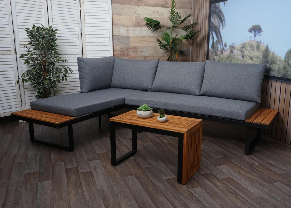 GARTEN GARNITUR 3ER-SET Braun, Grau - Braun/Grau, Holz - MCW