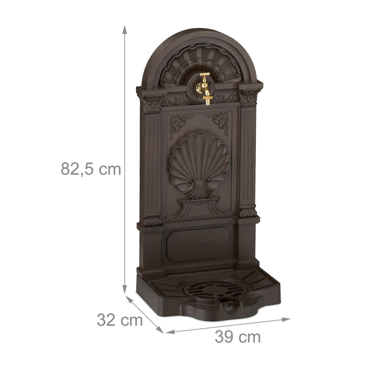 STANDBRUNNEN - Dunkelbraun, Metall (32/39/82.5cm) - Relaxdays