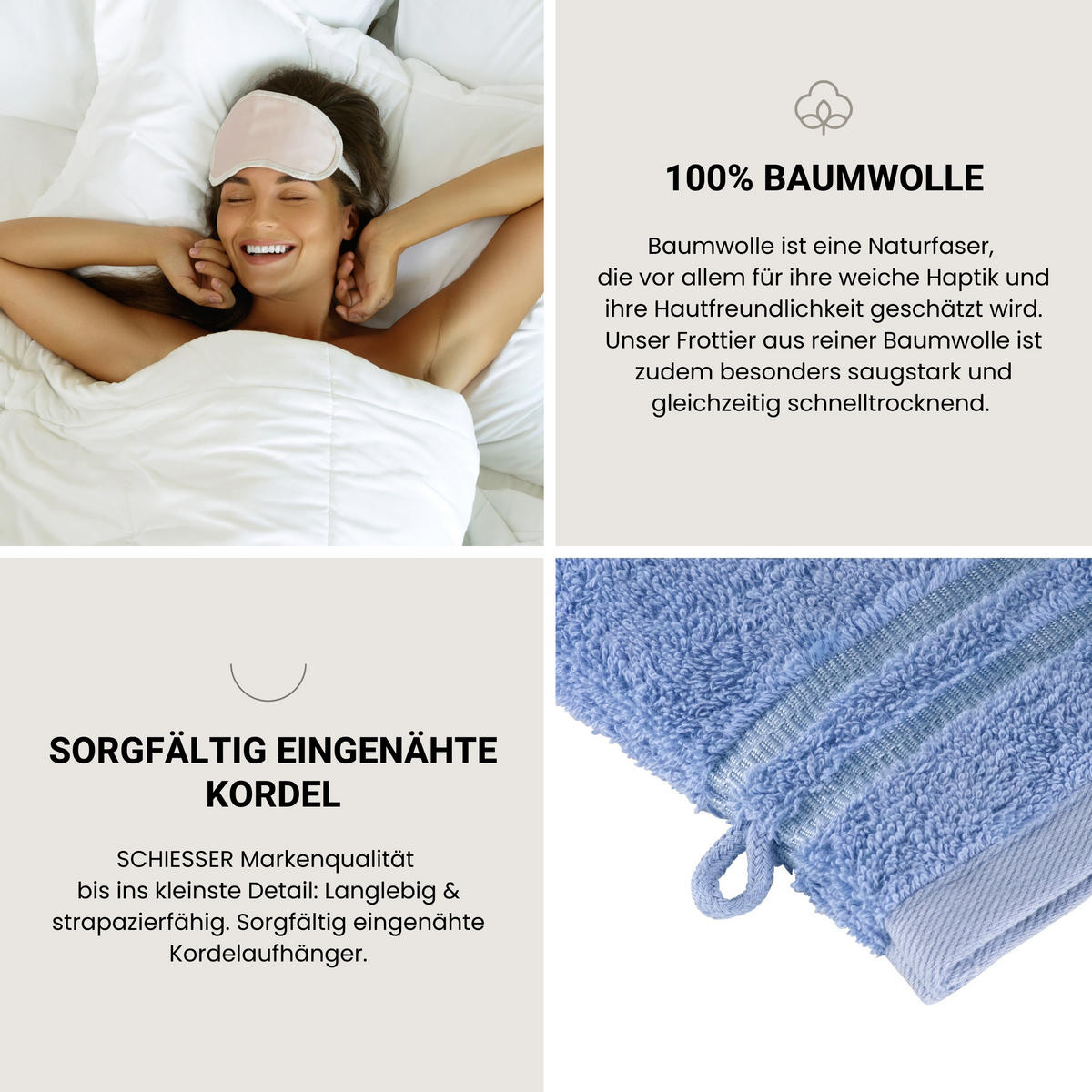 WASCHHANDSCHUHSET Milano - 5-teilig - 16 x 22 cm - Hellblau - Hellblau, Textil (16/22cm) - SCHIESSER