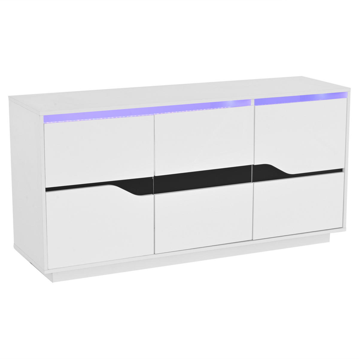 SIDEBOARD aus Spanplatte 140x40x70 cm Weiß/Schwarz mit LED-Beleuchtung, 3 Türen und verstellbaren Einlegeböden - Weiß, Holzwerkstoff (140/70/40cm) - Modfu