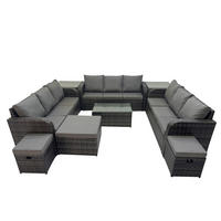 GARTENMÖBELGARNITUR mit KISSEN Polyrattan Dunkelgrau 12-Sitzer - Dunkelgrau/Grau, Glas/Kunststoff - Fimous