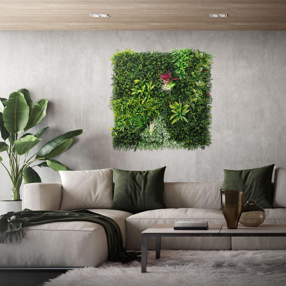 KUNSTPFLANZEN WANDPANEEL Tropical Glow 100x100 cm Grün aus Kunststoff - Dunkelgrün, Kunststoff (100/100/16cm) - ECD-Germany