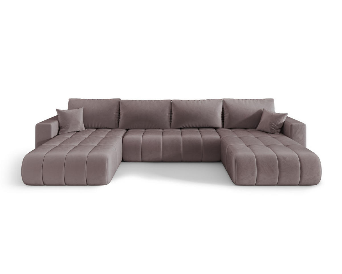 ECKSOFA LARA PREMIUM U-Form dunkelrosa Velours Monolith 62 - Schlaffunktion, Bettkasten - Pink, Textil (385/175cm) - Cornero