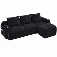 SOFA modular 268 x 174 cm Cord Schwarz mit Cupholder - Schwarz, Kunststoff (174/268cm) - Meubliv