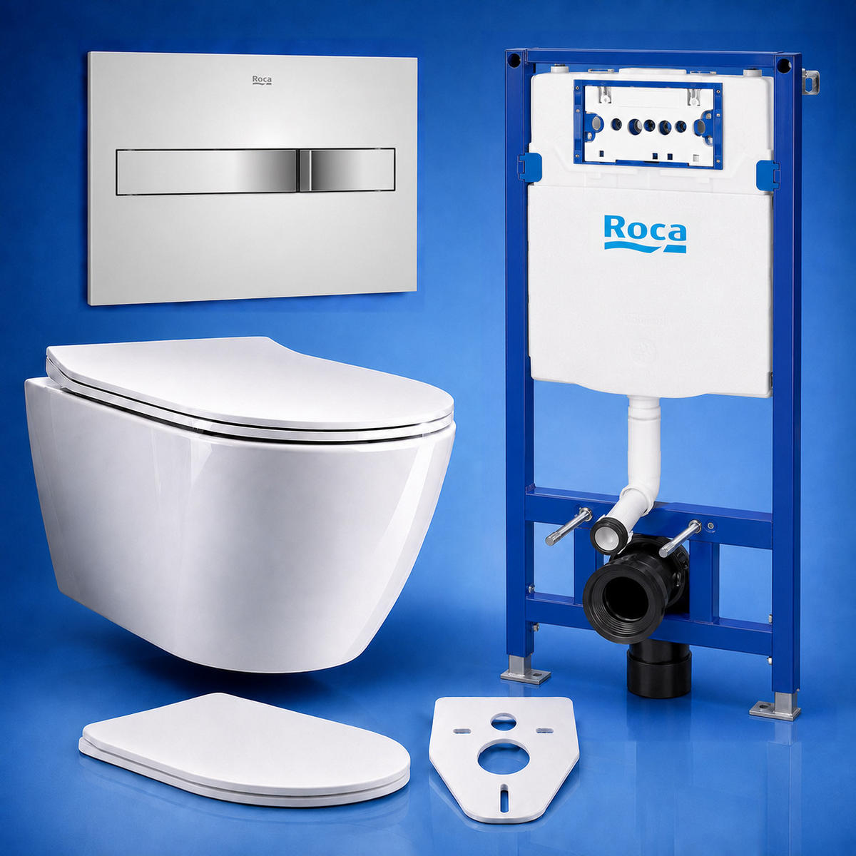 WC-SET ROLO Weiß, Slim-Sitz, Vorwandelement und Betätigungsplatte PL2 Chrom - Weiß, Keramik (47.5/112/48.5cm) - bad land