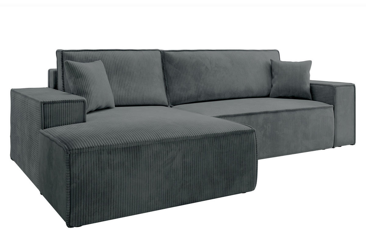 ECKSOFA Farese Grau Cordbezug - Schwarz/Grau, Kunststoff/Textil (267/167cm) - Selsey