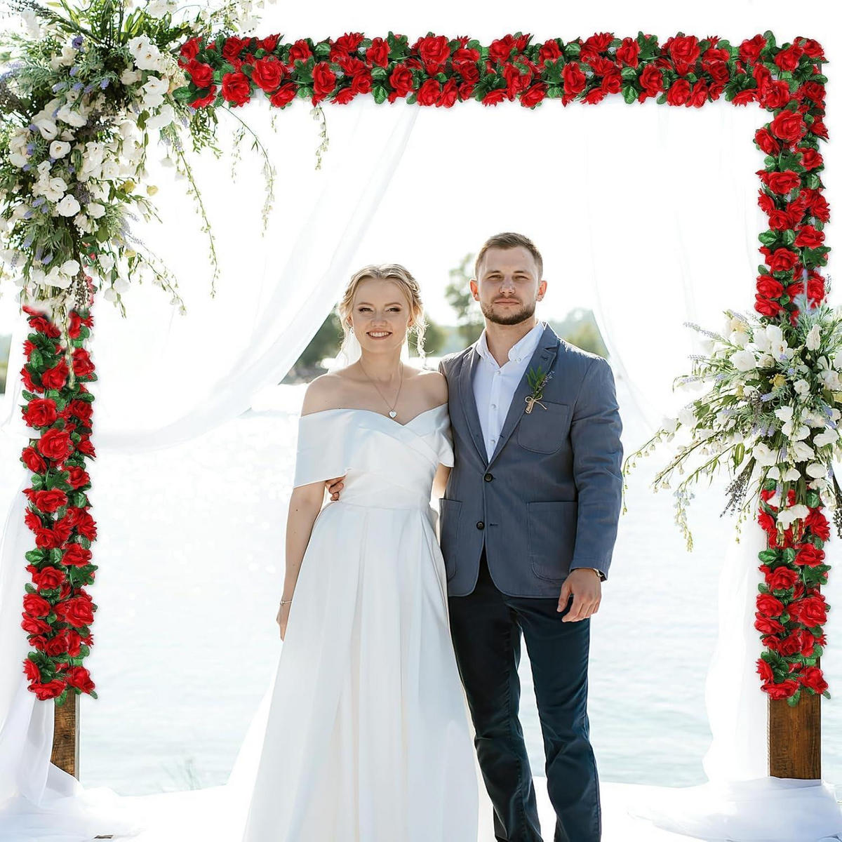 KÜNSTLICHE Blumengirlande Rosen 5 Stück 2,45 m Rot - Rot, Kunststoff (4cm)