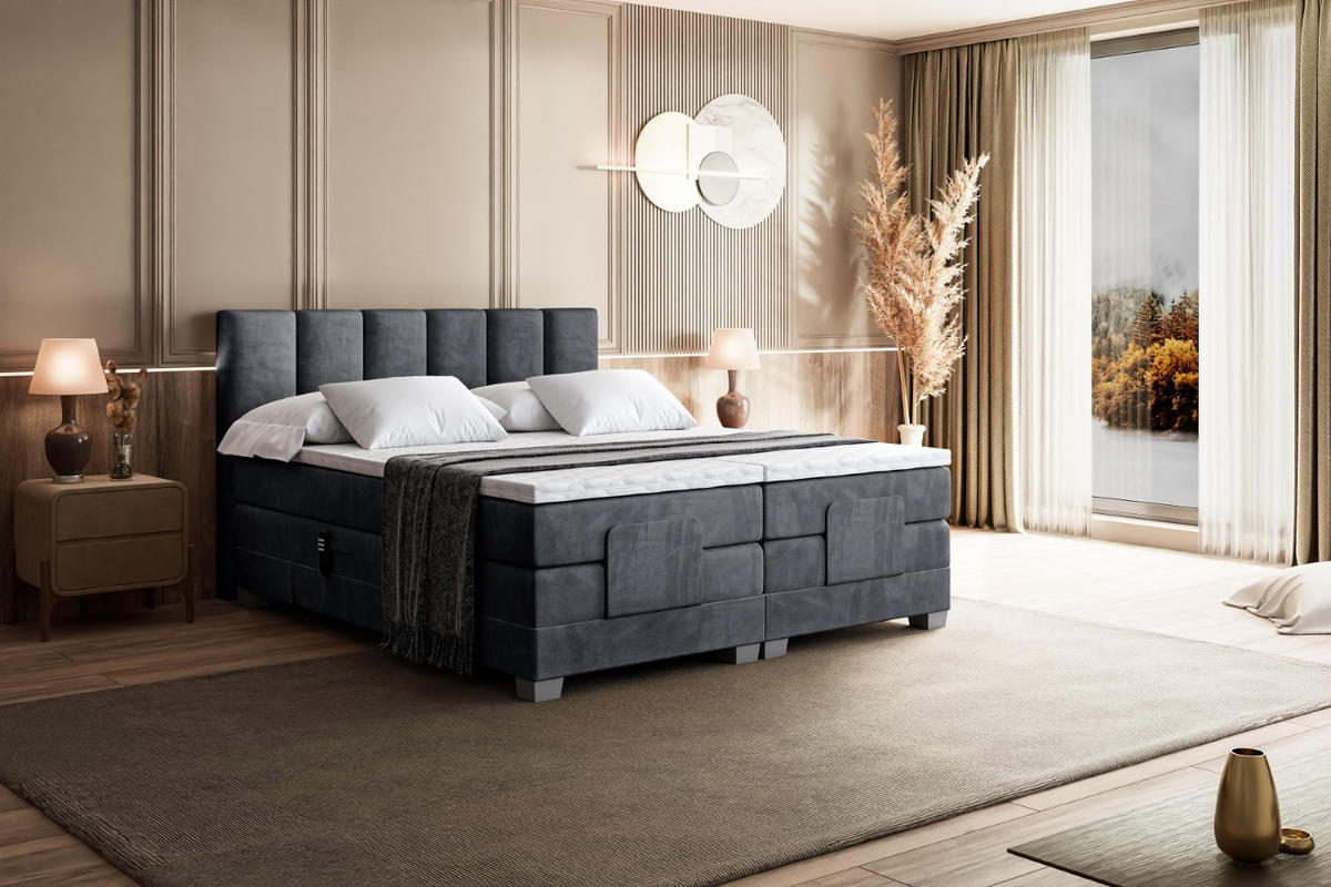 BOXSPRINGBETT elektrisch verstellbar mit 2 Matratzen H4/Taschenfederung AMEL EL 200 x 200 Dunkelgrau - Dunkelgrau, Holzwerkstoff (207/200cm) - ALTDECOR