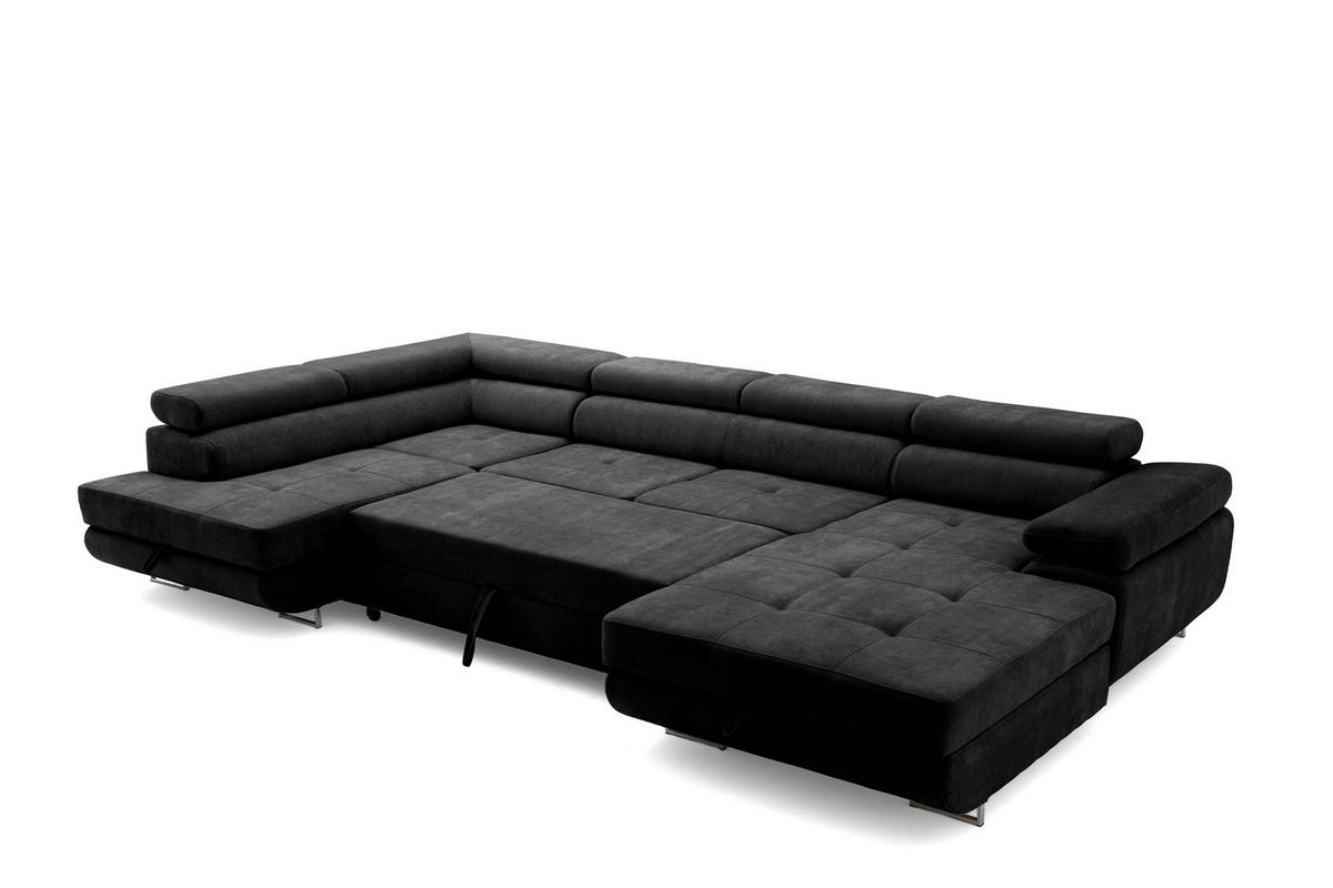 ECKSOFA U-Form WILD U Links mit Schlaffunktion 130x260 Chenille Schwarz - Silberfarben/Schwarz, Holz/Textil (350/90/203cm) - Muffo