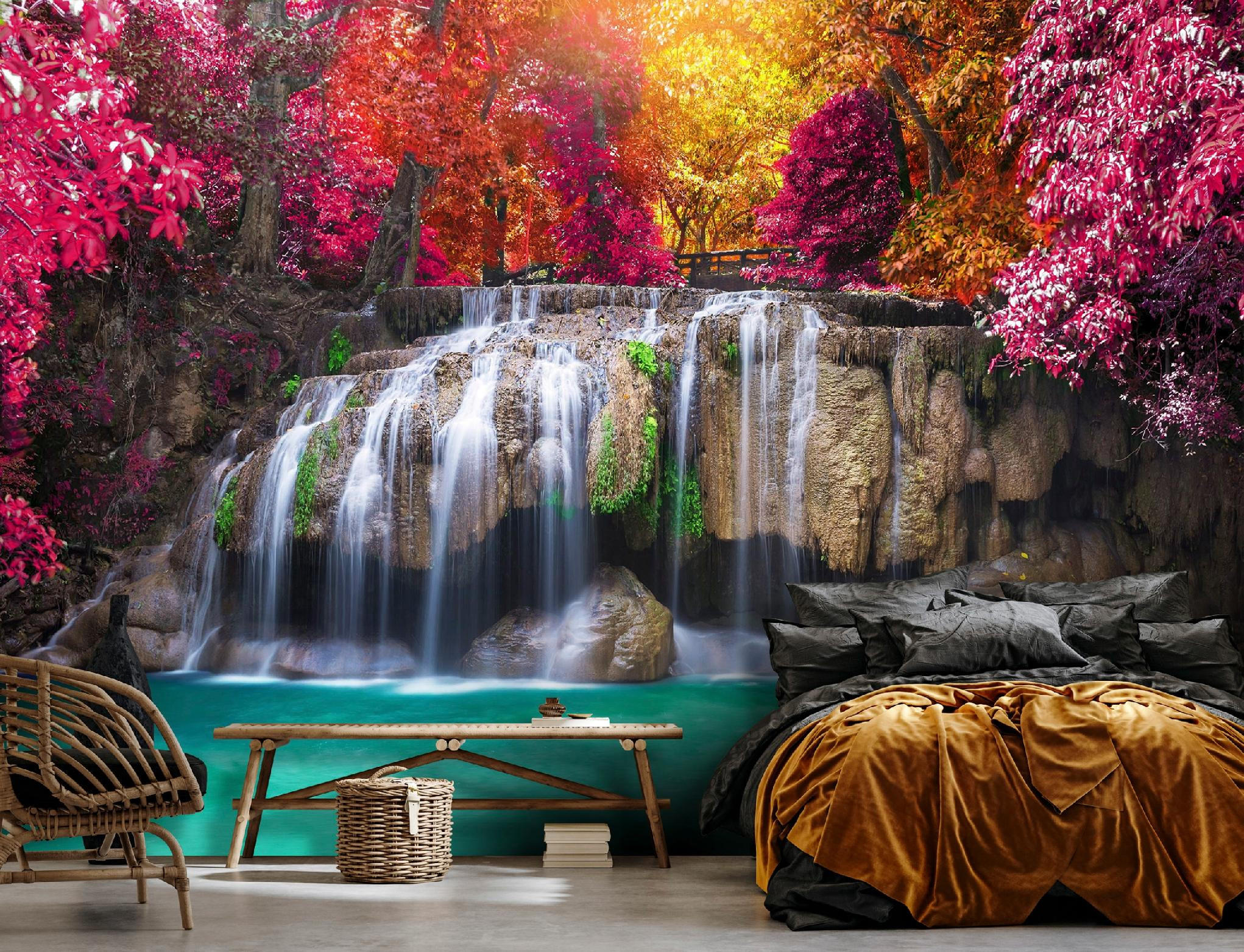 FOTOTAPETE Wasserfall 3D Natur 300x210 - Multicolor, Papier (300/210cm) - Wallarena