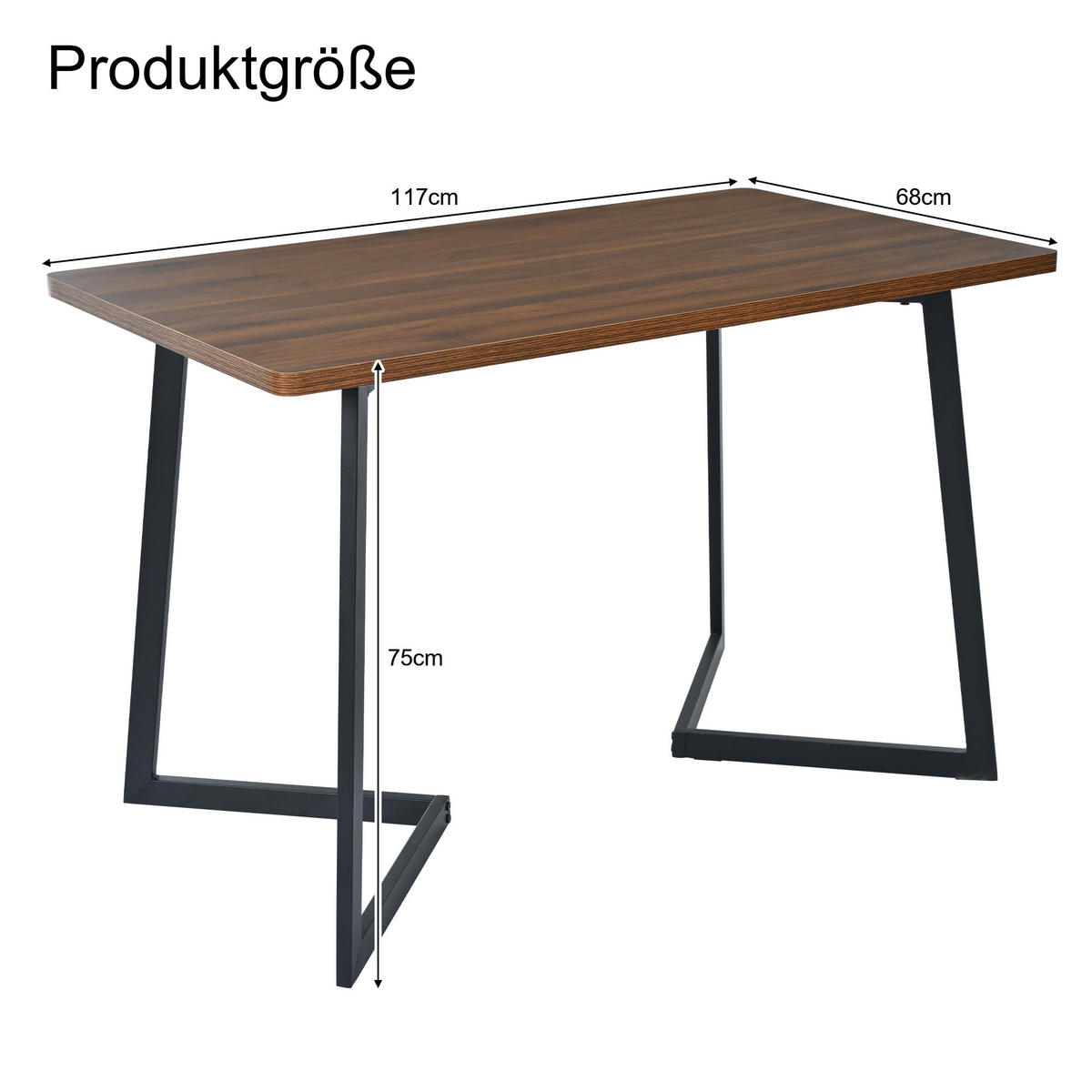 ESSTISCH 117/68/75 cm schwarz nussholzfarben mit Metallgestell aus MDF - Braun, Holzwerkstoff (117/68/75cm) - OKWISH