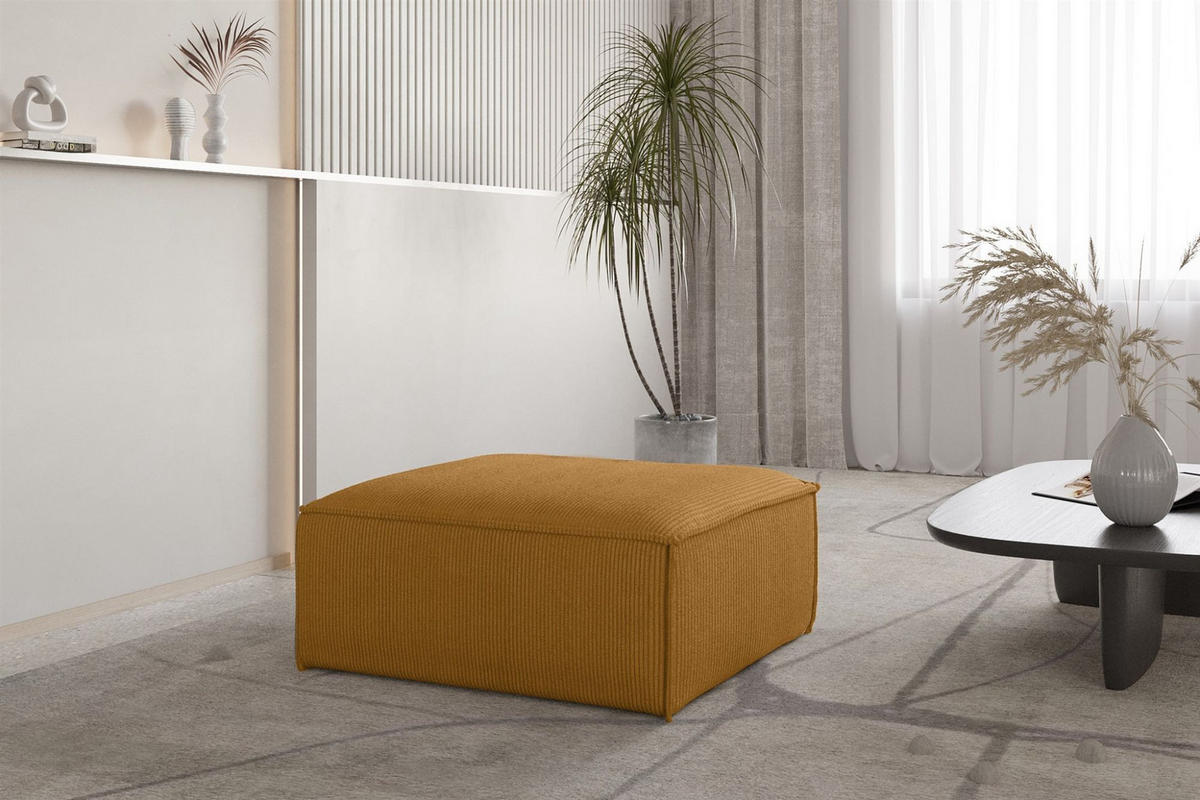 POLSTERHOCKER Celes Premium In Scala - Currygelb, Holzwerkstoff/Textil (105/40/105cm) - Fun Möbel