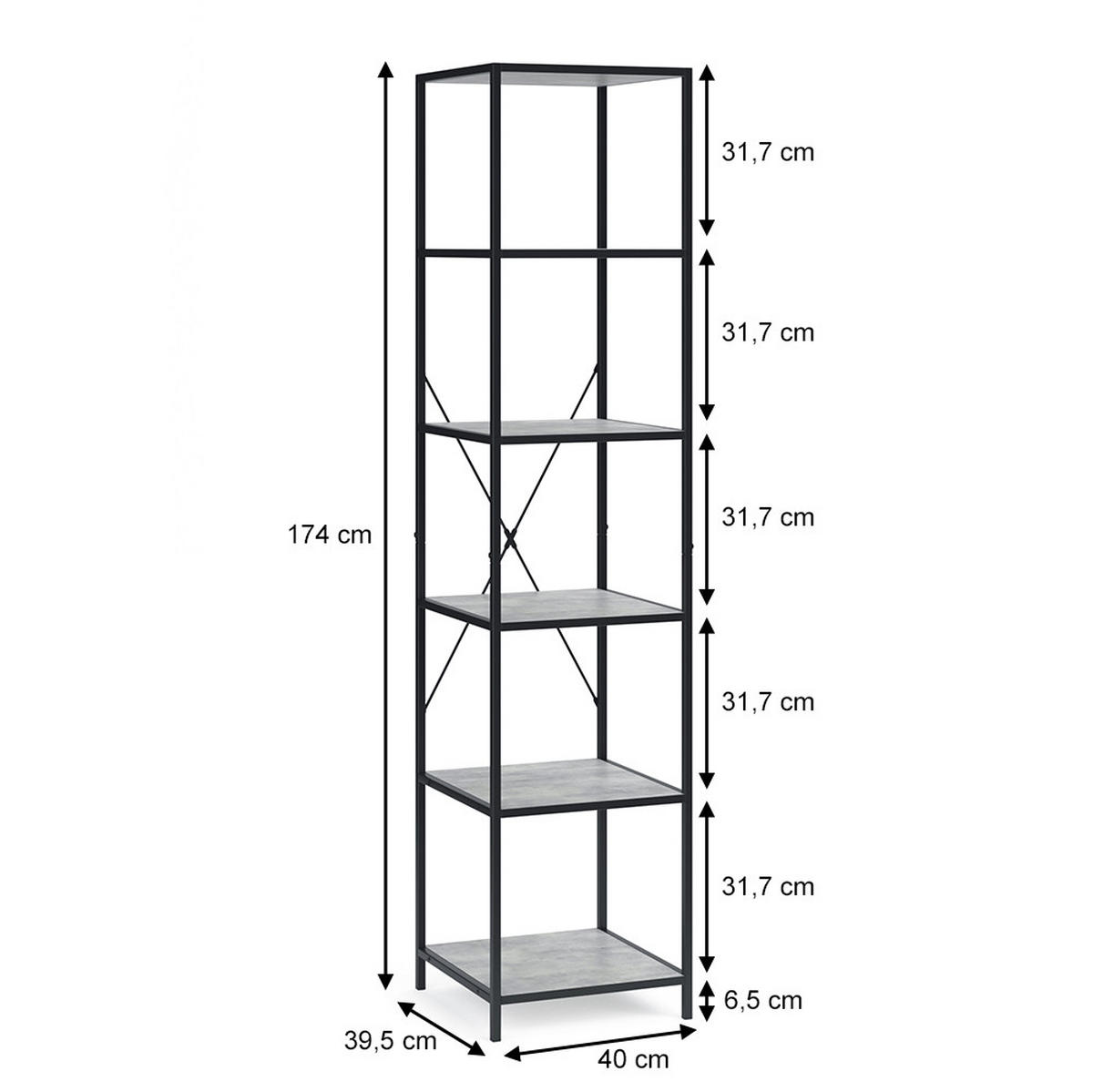 RAUMTEILER Fyrk Beton 40 x 174 cm - Schwarz/Grau, Holzwerkstoff (40/174/39.5cm) - Vicco