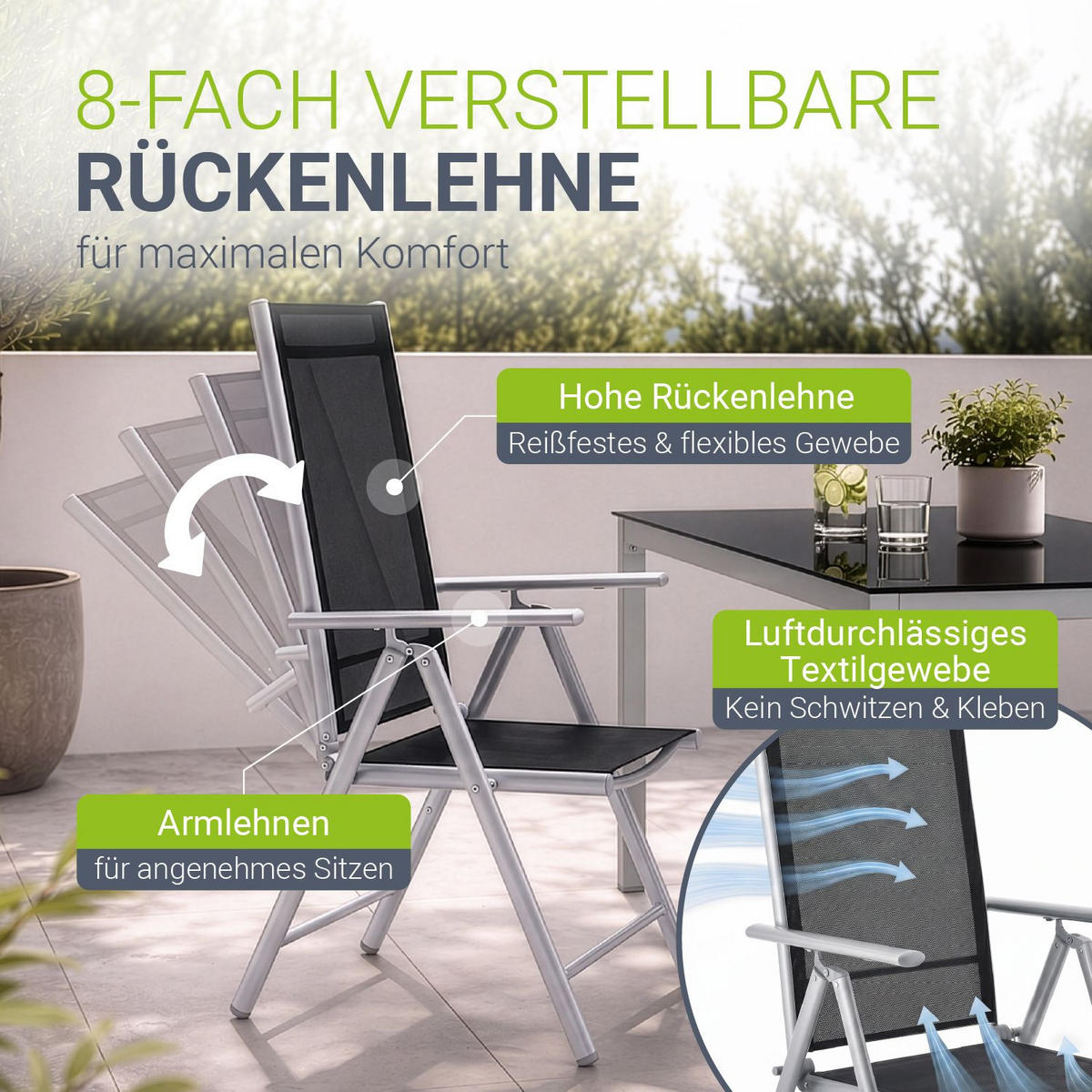 GARTENGARNITUR Milano 7-tlg. - Silberfarben, Metall - Juskys