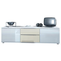 LOWBOARD Linio Creme Hochglanz - Weiß Hochglanz/Creme, Holzwerkstoff (138.5/37.5/35cm) - Vladon