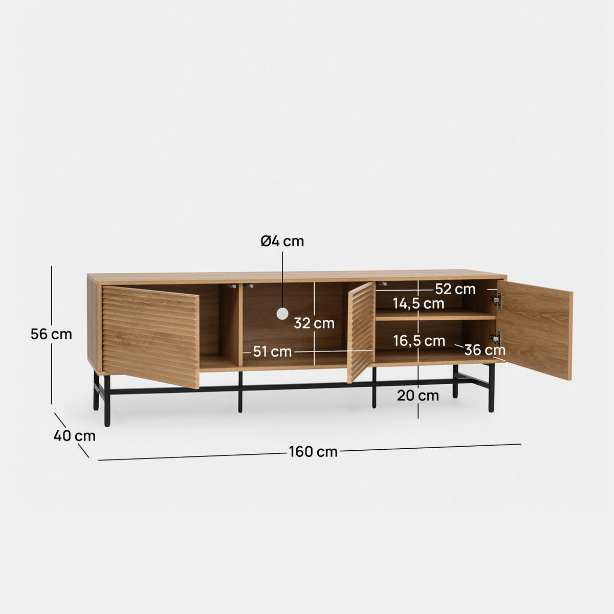 TV-ELEMENT Land Natürlich 160 cm x 55 cm - Naturfarben, Holzwerkstoff (160/55/40cm) - Klast Home