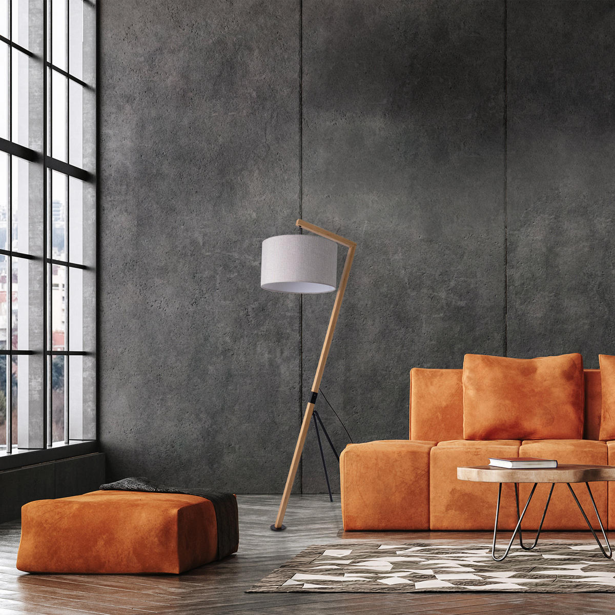 STEHLEUCHTE Gallow Fl Canvas - Grau, Holz (50/49/160cm) - Paco Home