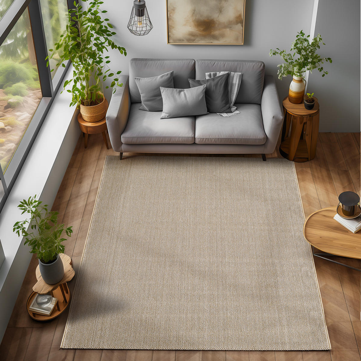 TEPPICH Kurzflor Flachgewebe Uni-Design Polypropylen Wohnzimmer Beige Rechteckig 60x100 - Beige, Textil (60/100cm) - KADIMA DESIGN