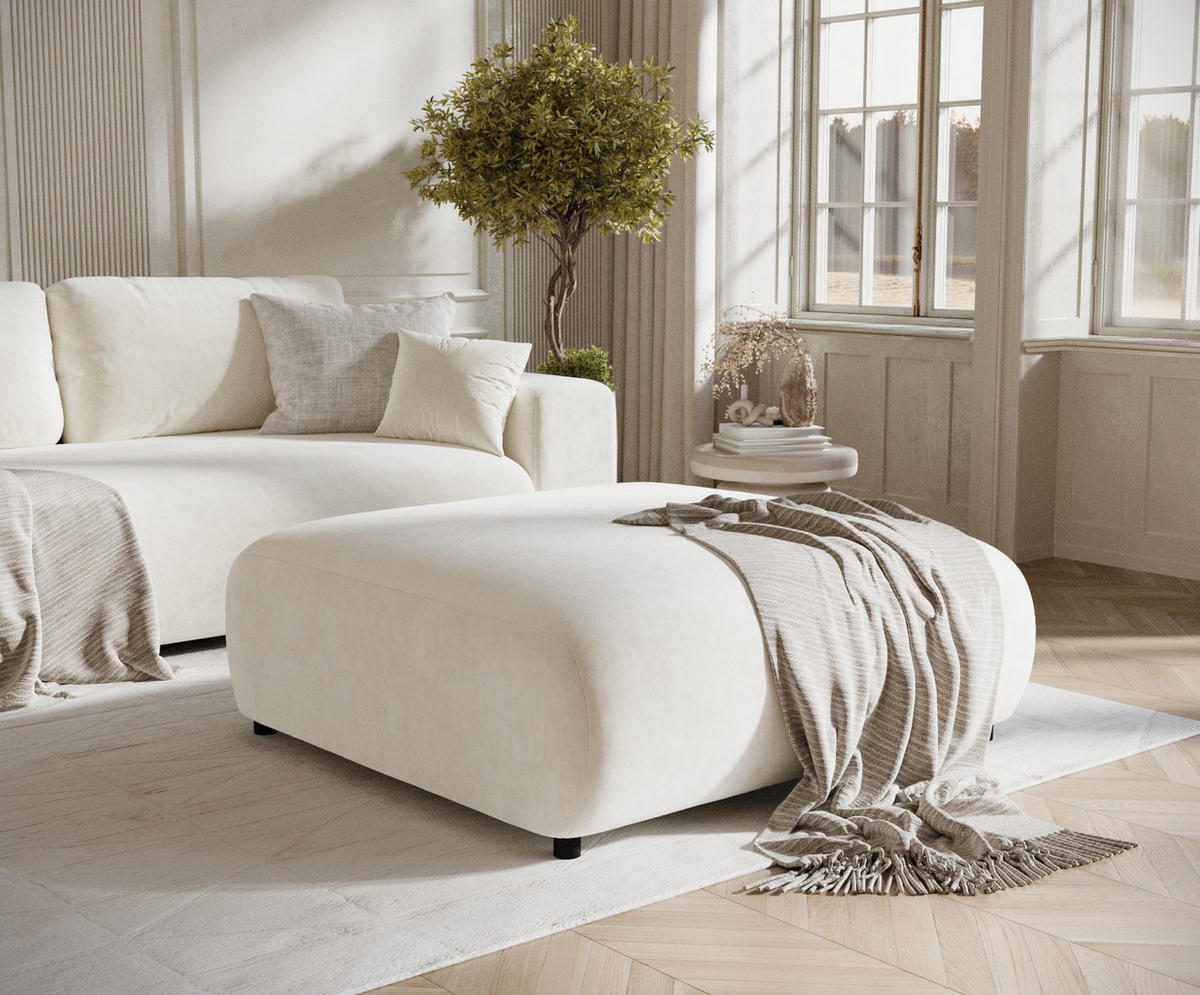 POUF L Zanzibar Creme Samtstoff - Creme/Schwarz, Holz/Holzwerkstoff (110/37/110cm) - Maison de Reve