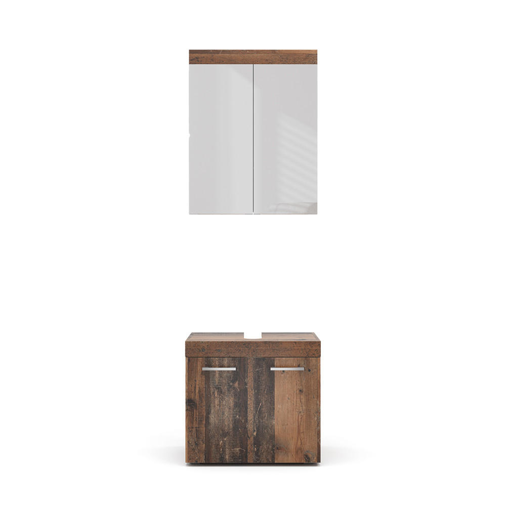 BADMÖBEL-SET Luna Oldstyle 2 Teile - Braun, Holzwerkstoff (60/56/34cm) - Vicco