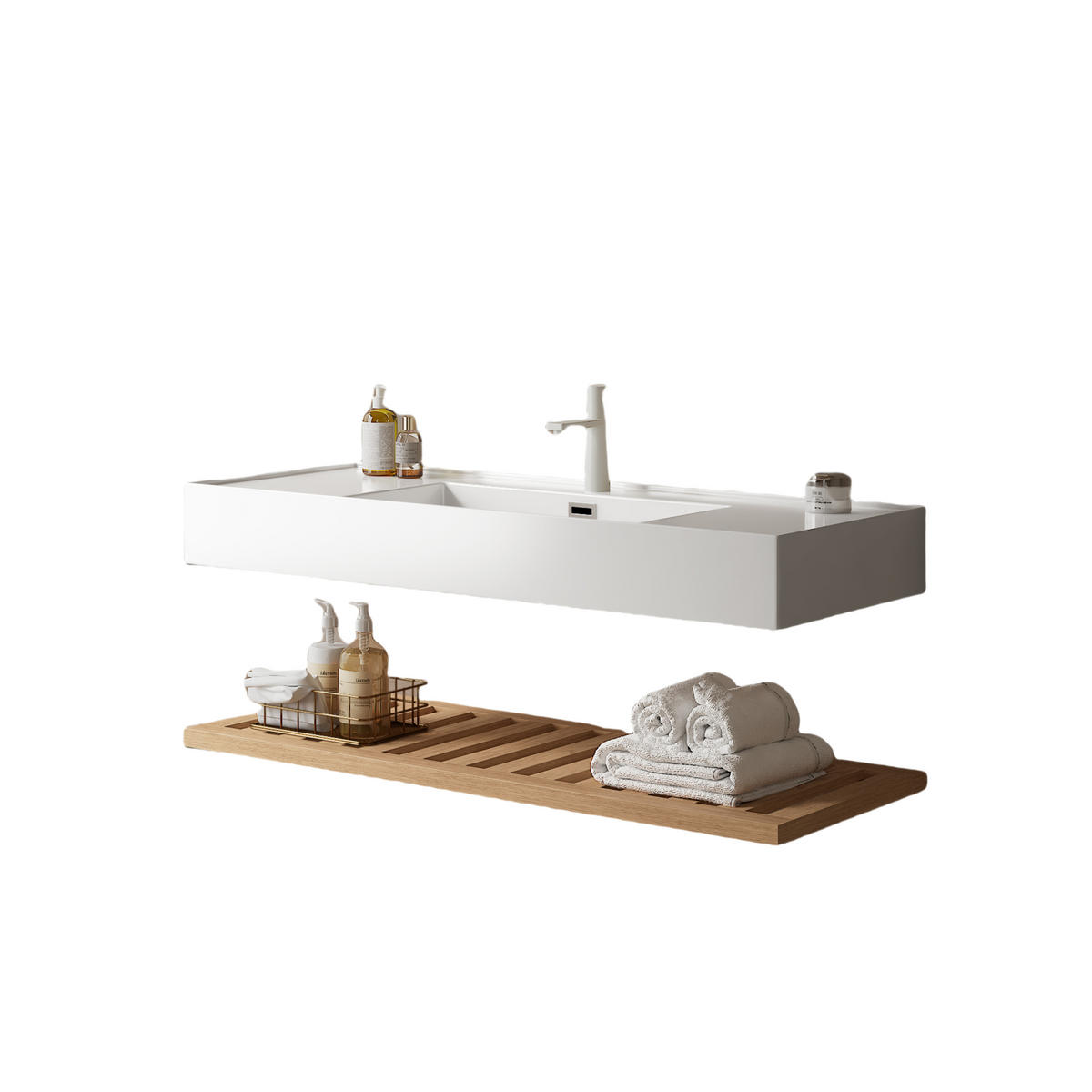 WASCHTISCH Naturfarben und Weiß 120/46/21 cm - Naturfarben, Holz (120/20.7/46cm) - PANGIVO