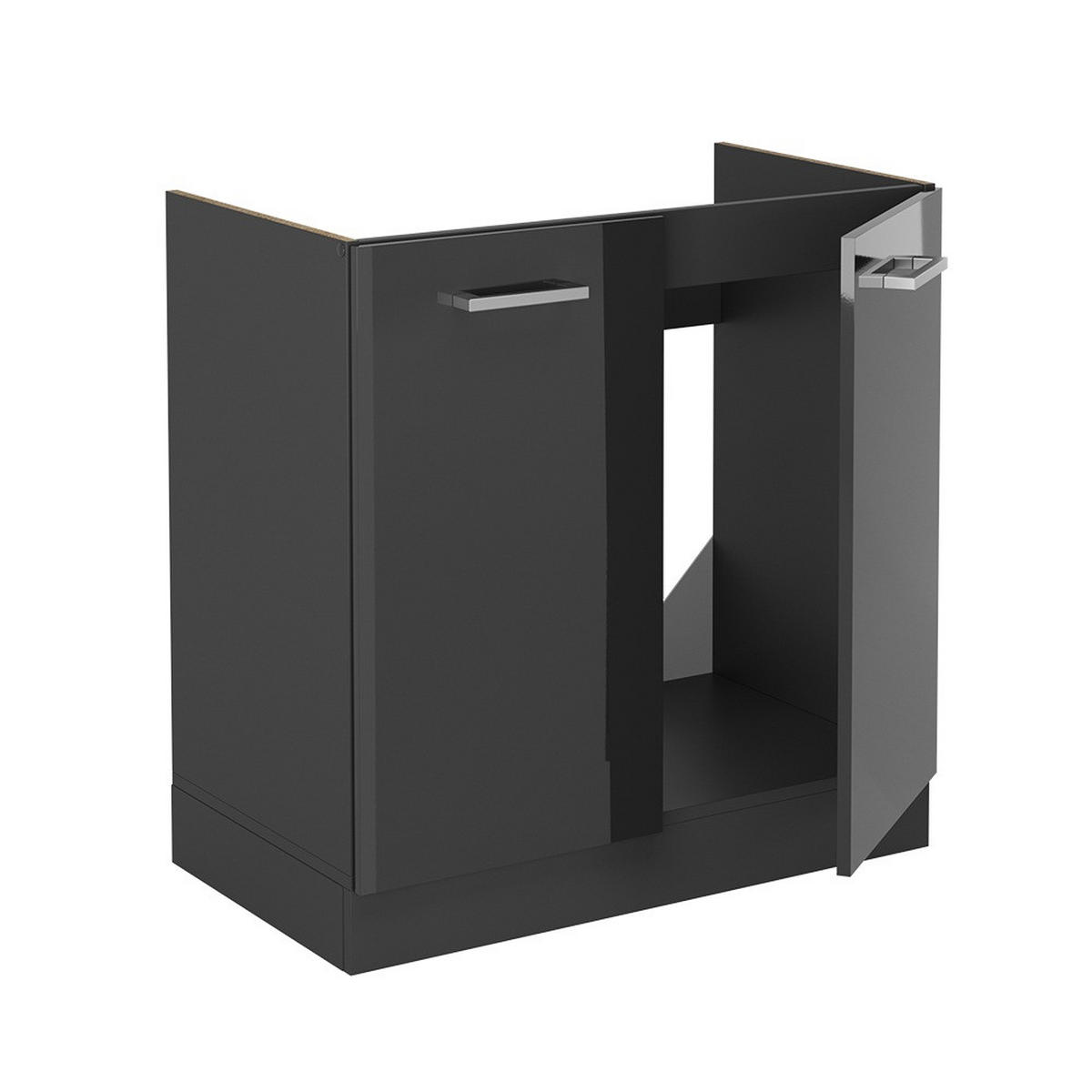 SPÜLENUNTERSCHRANK R-Line Anthrazit Hochglanz 80 cm , AP Eiche - Schwarz Hochglanz/Anthrazit, Holzwerkstoff (80/81.6/60cm) - Vicco