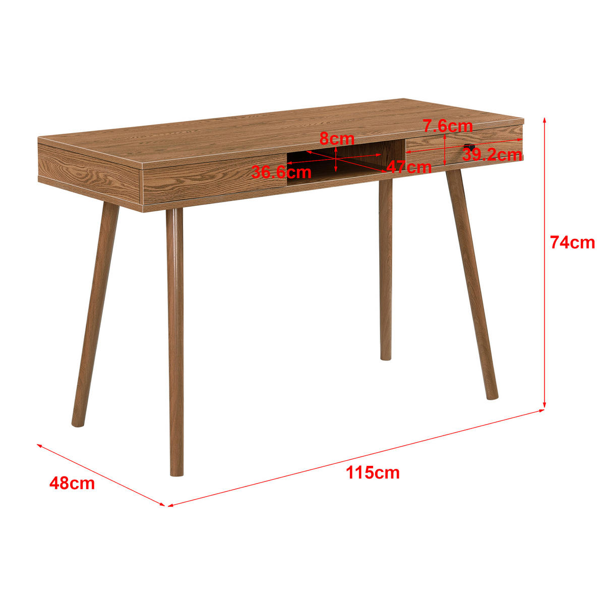 SCHREIBTISCH Habo - Dunkelbraun, Holzwerkstoff/Metall (48/115/74cm) - [en.casa]