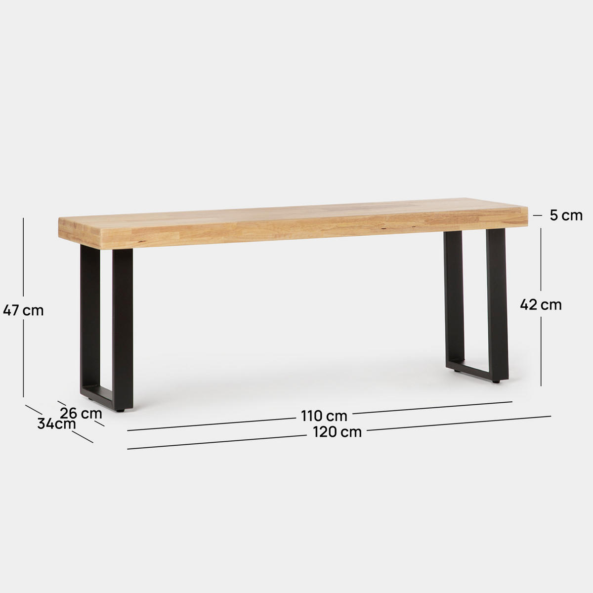 BETTENDE Alys Natürlich 120 cm x 47 cm - Schwarz/Naturfarben, Holz (120/47/34cm) - Klast Home