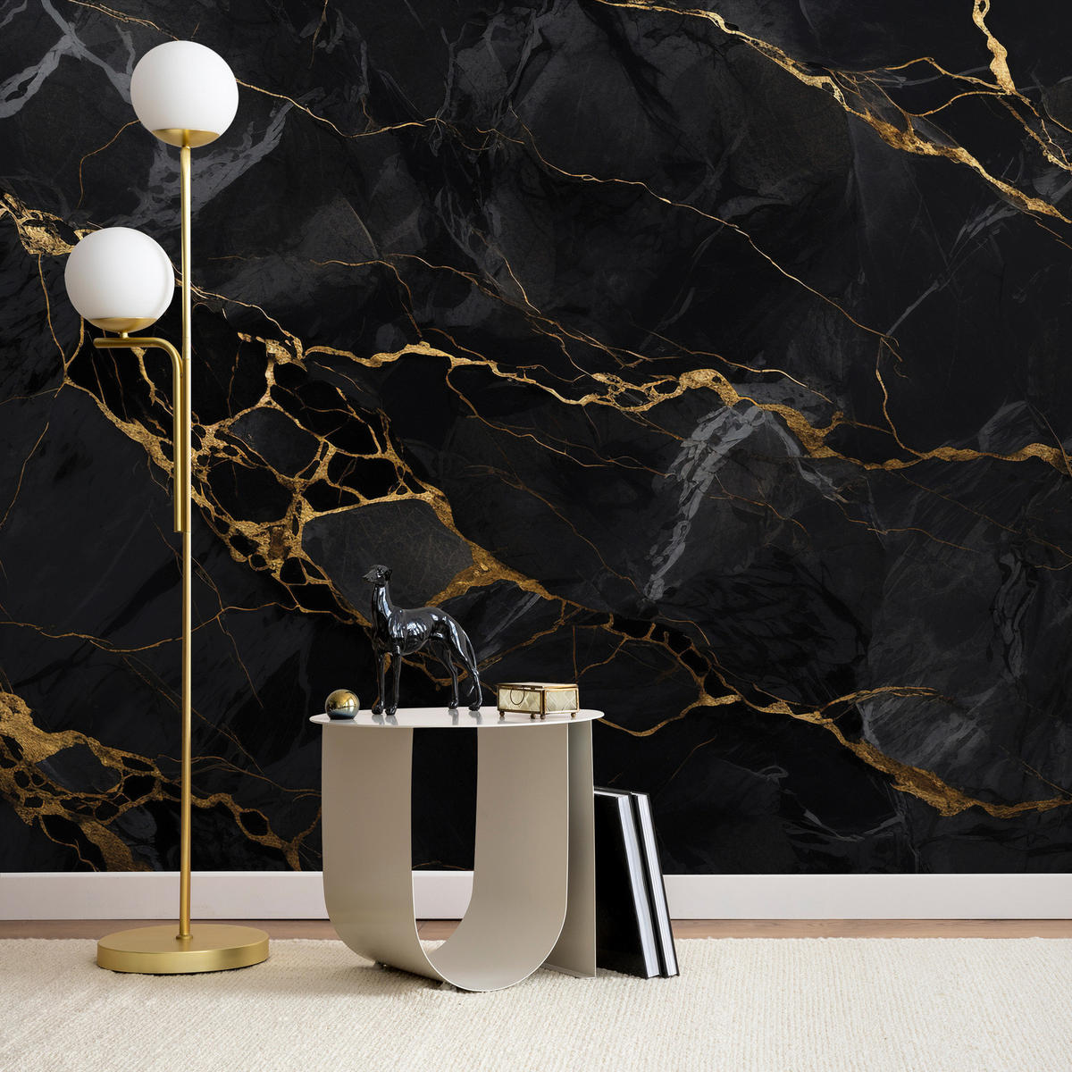 FOTOTAPETE Abstraktion Marmor Moderne Muster 150x105 - Beige/Schwarz, Papier (150/105cm) - Muralo