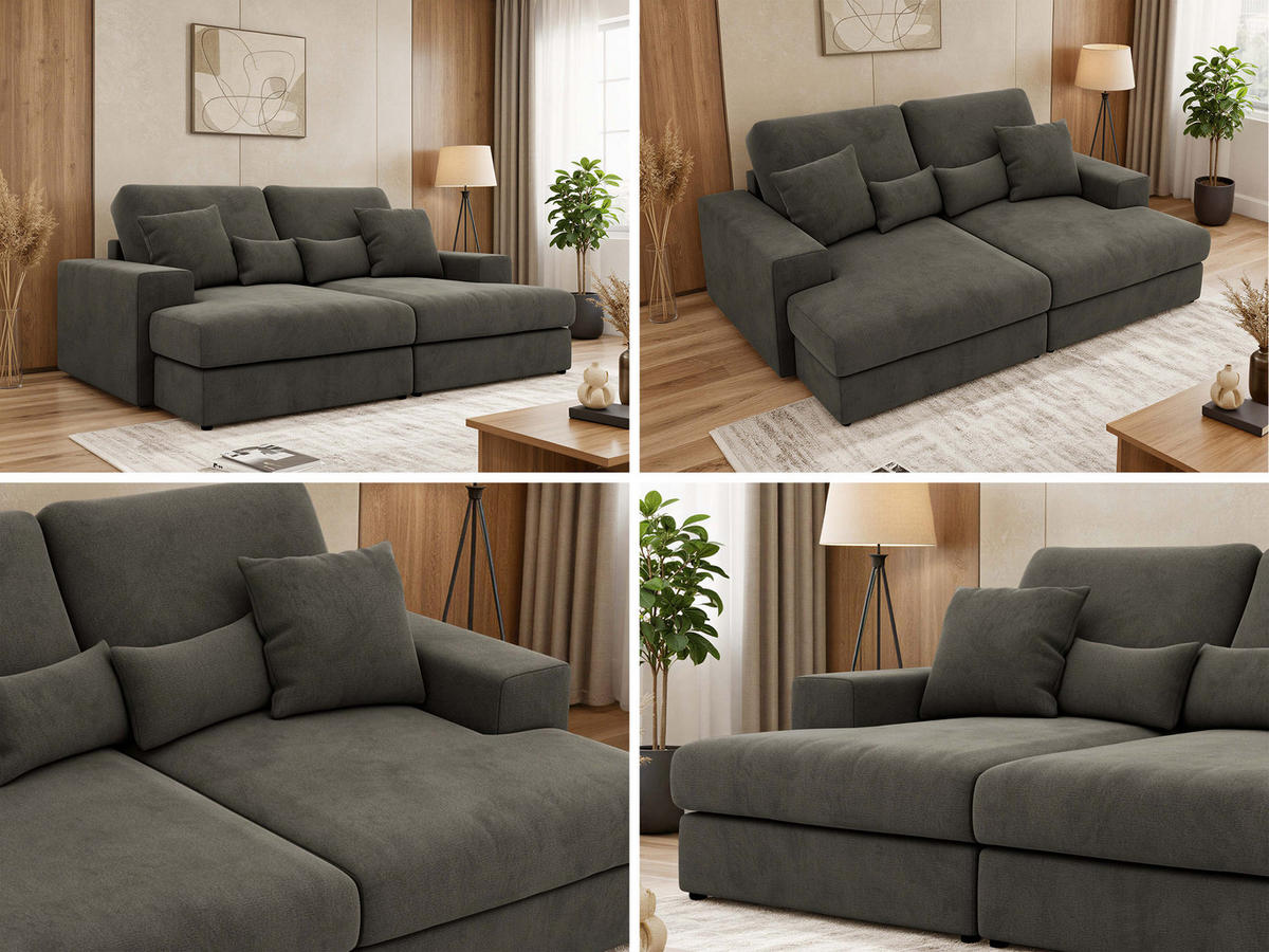 TROJMIESTNA POHOVKA ANERA - Tmavosivá Samet - čierna/tmavosivá, textil/plast (248/107/163cm) - MKS
